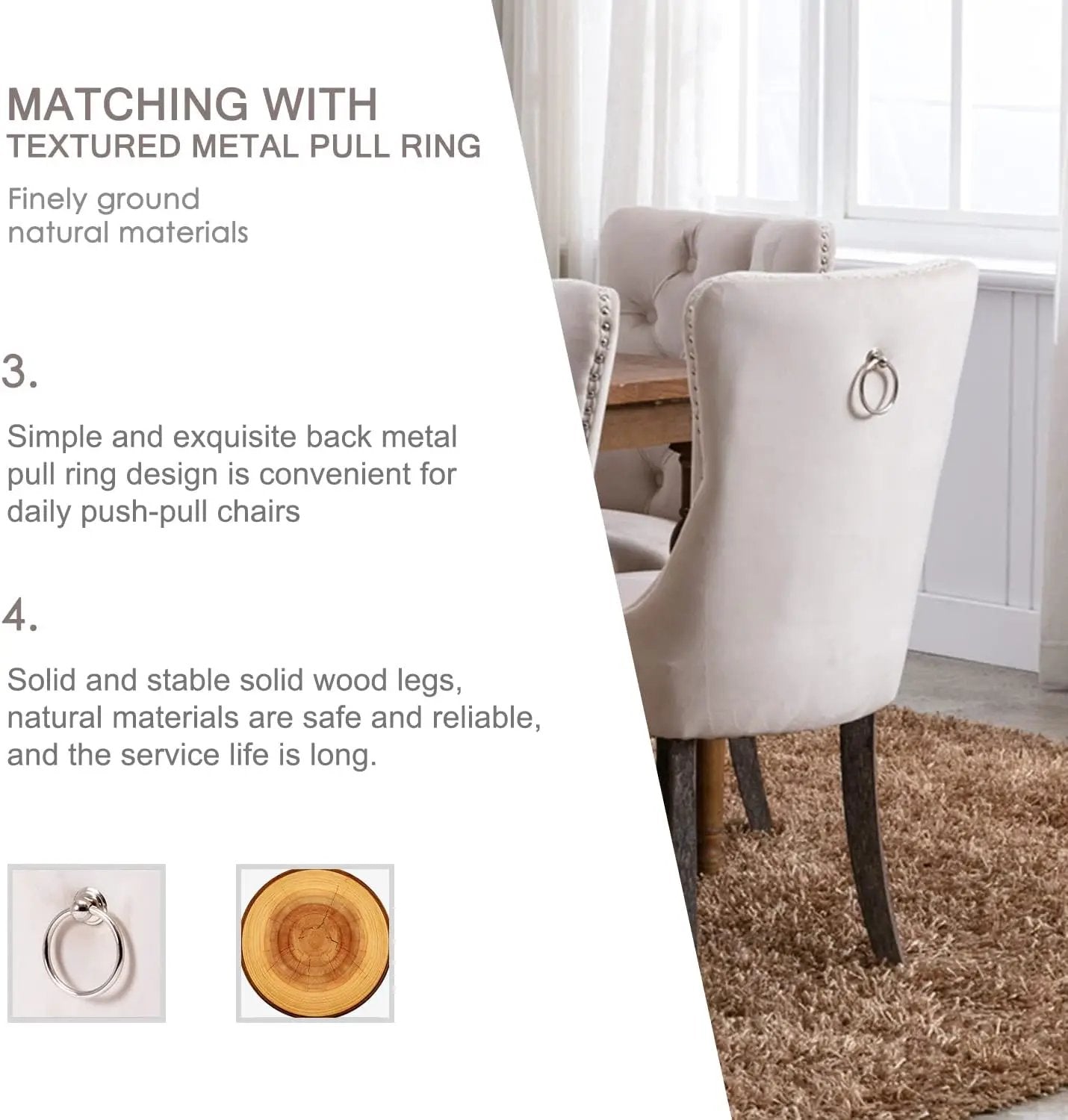 Velvet Dining Chairs Set of 6, Tufted Dining Room Chairs with Button Back, Nailhead Trim, Upholstered Dining Chairs for Kitchen, Bedroom, Restaurant (Beige) from PriceLows™
