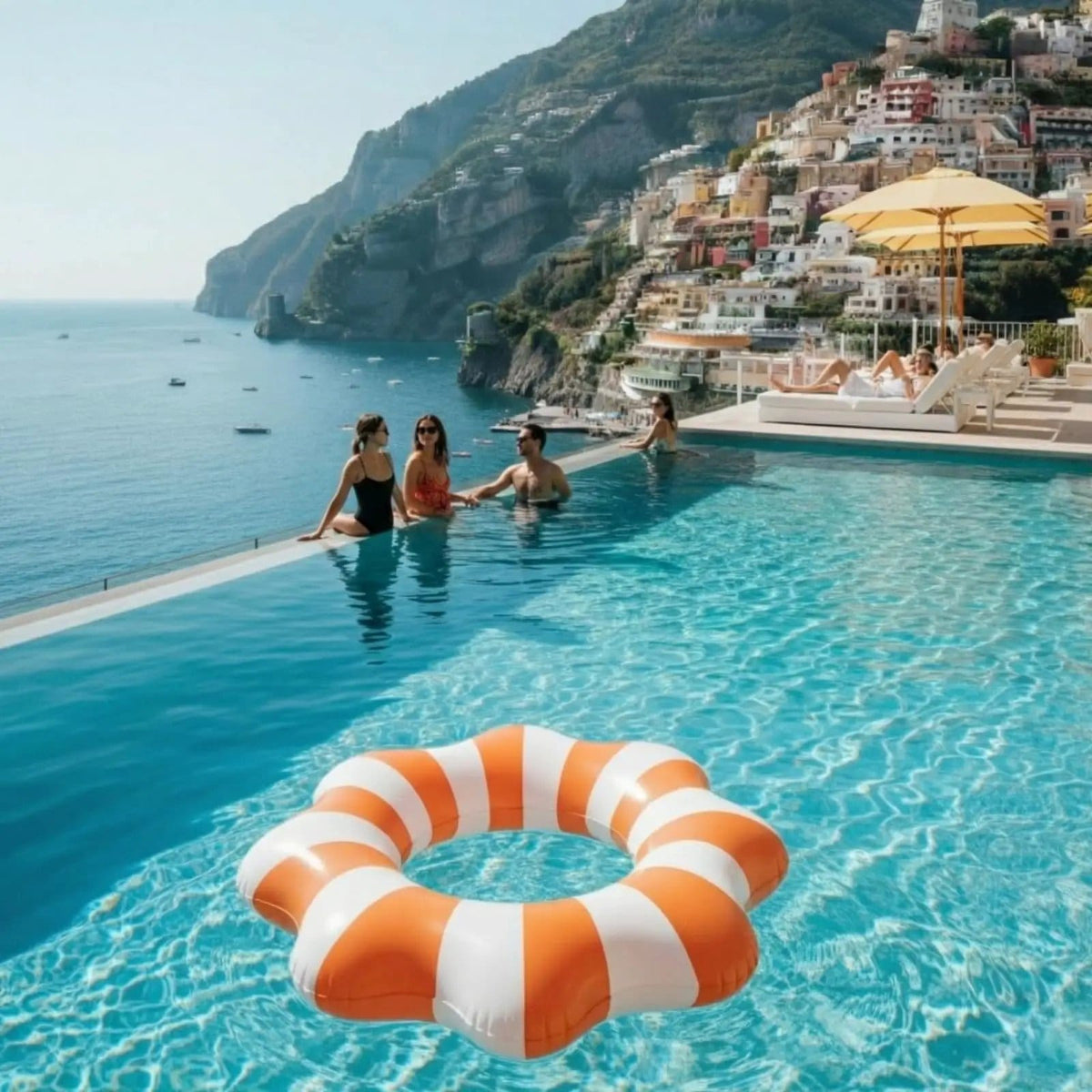Amalfi Scalloped Inflatable Tube Pool Float Ring - Orange & White | Home Decor | Gift Ready