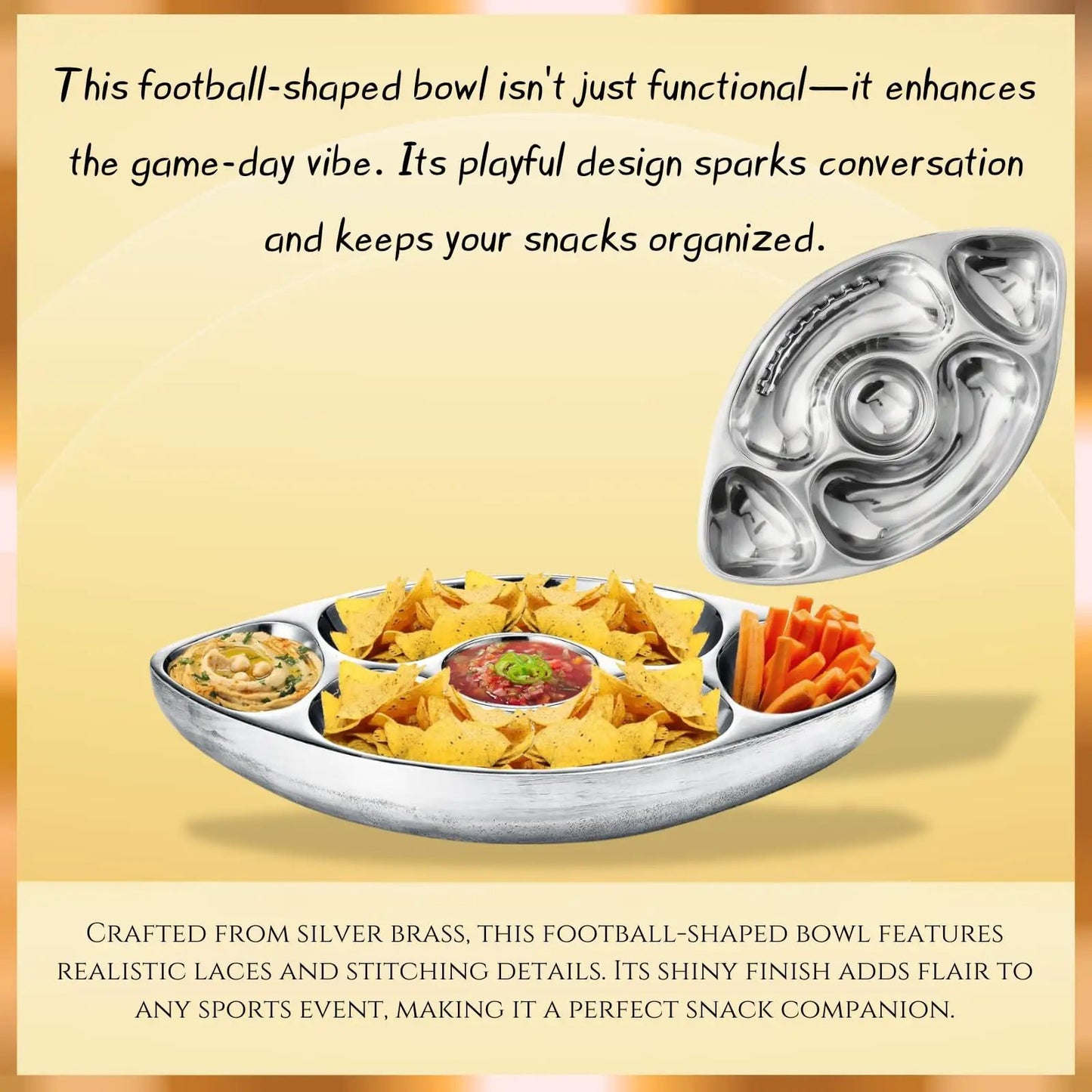 Football Tailgate Superbowl Serving Bowl Silver Brass Snack from PriceLows™