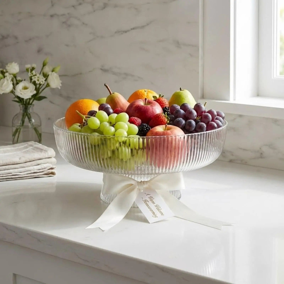 Decorative Fluted Transparent Glass Bowl, Fruit, Snacks Sweets | Glass | Decorative Bowl | Entertaining