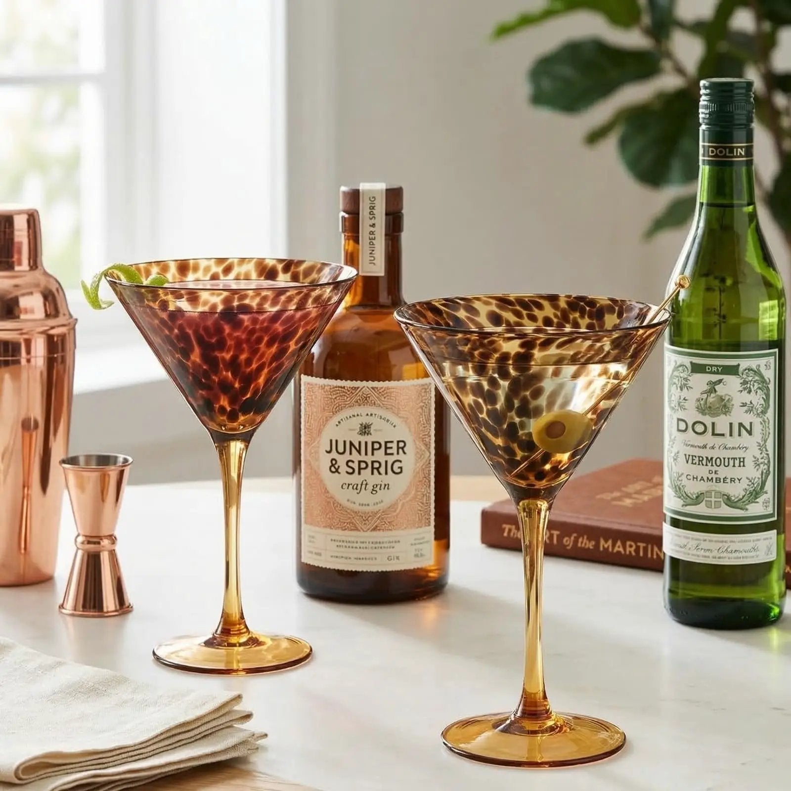 Tortoise Leopard Print Martini 9oz - Set of 4, 7.1" Spotted Borosilicate Cocktail Stem from PriceLows™