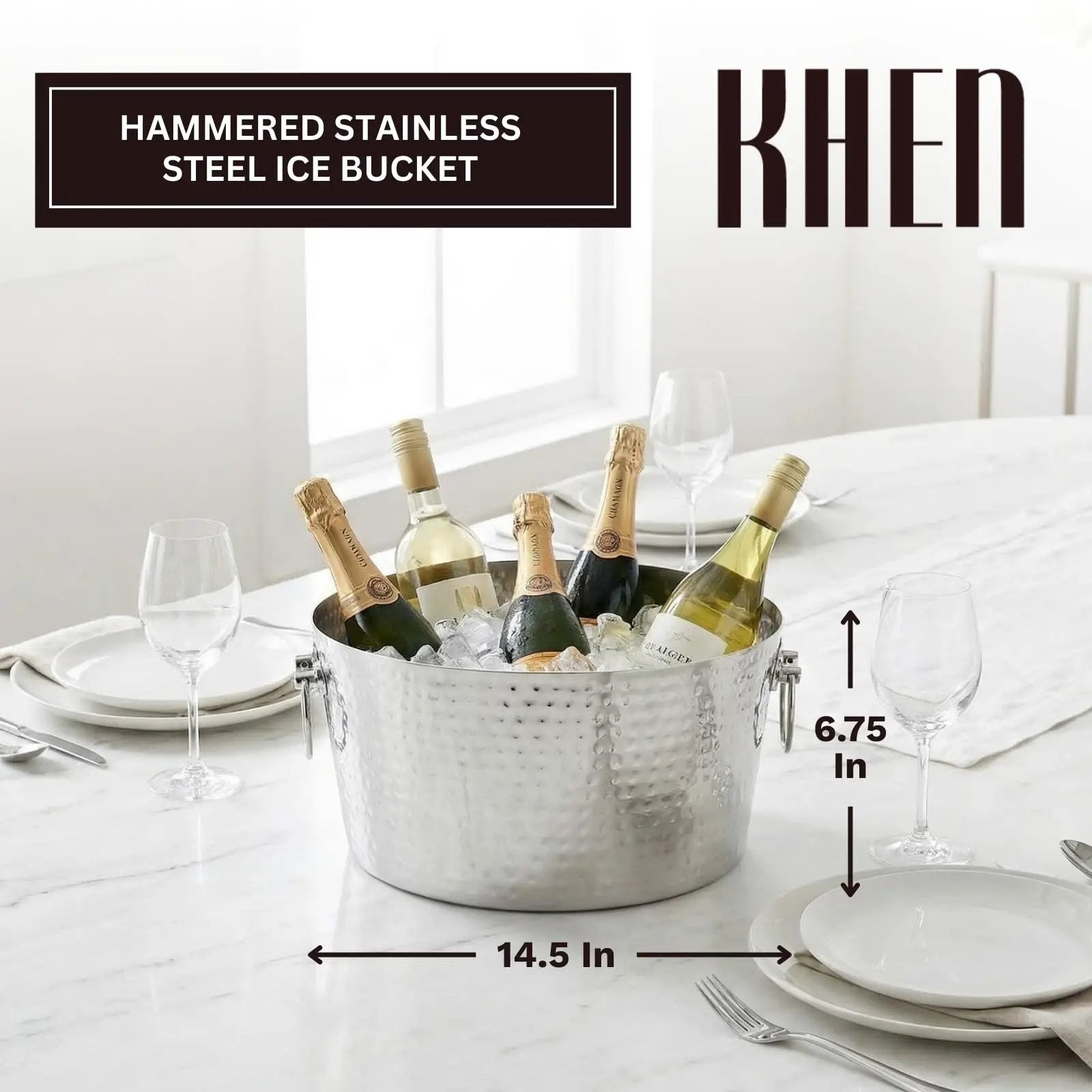 Hammered Stainless Steel Ice Bucket, Single Piece, 14.5 x 6.75 Inch from PriceLows™