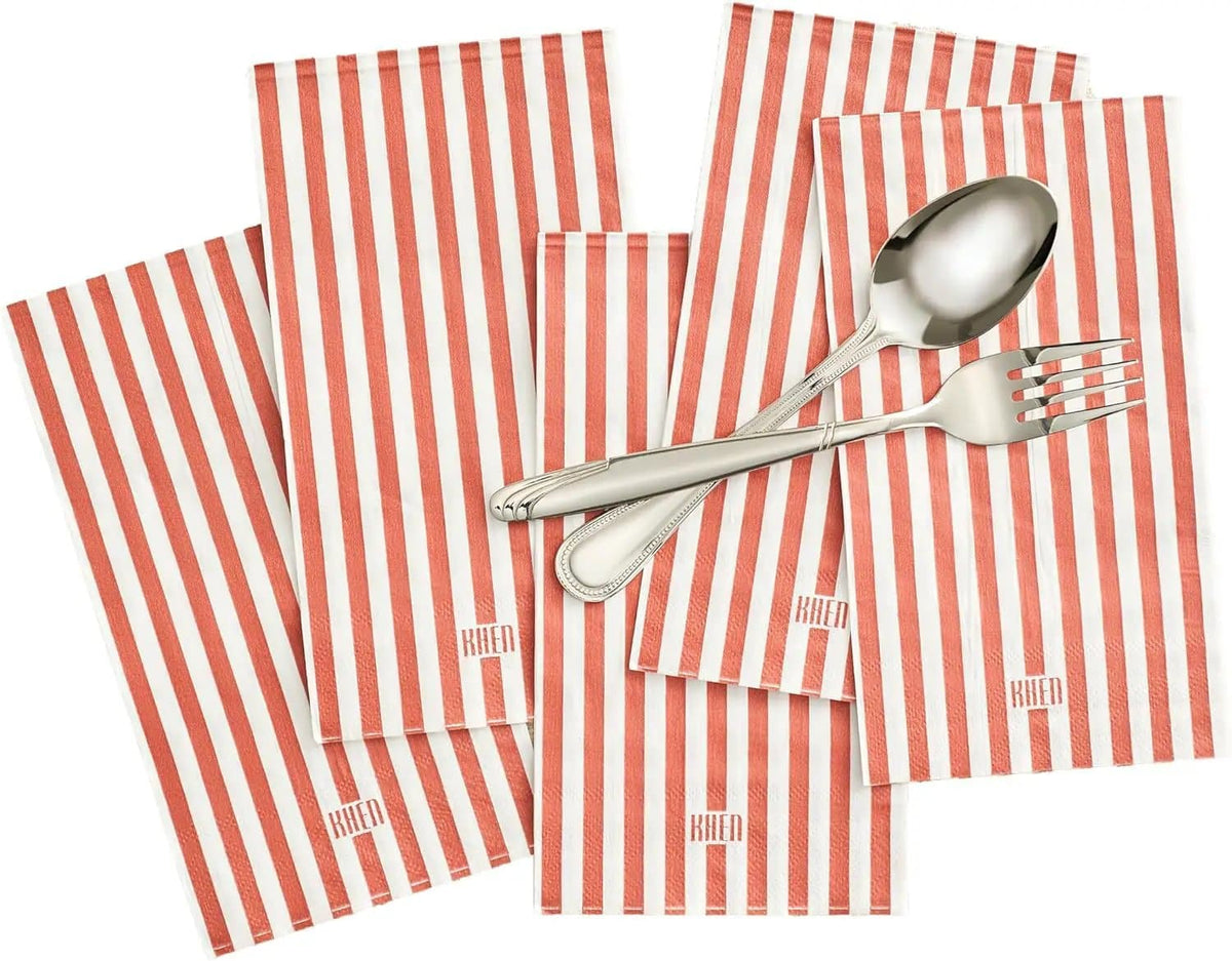 Tonal Striped Disposable Napkin Set in Stripe Red, 50 Pieces | Set of 50 | Placemat | Home Decor