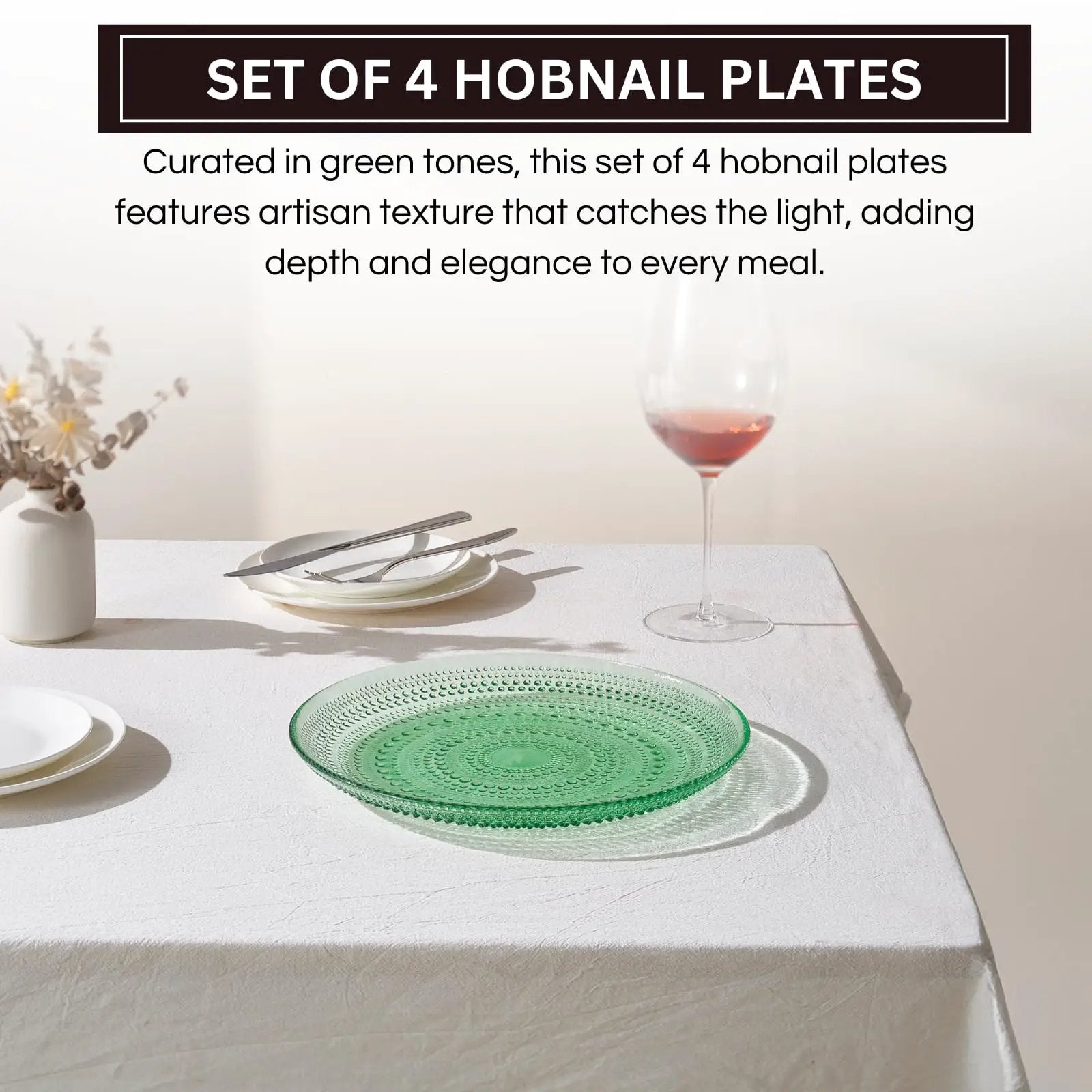 Glass Hobnail Dinner or Charger Plates | Set of 4 | Green from PriceLows™