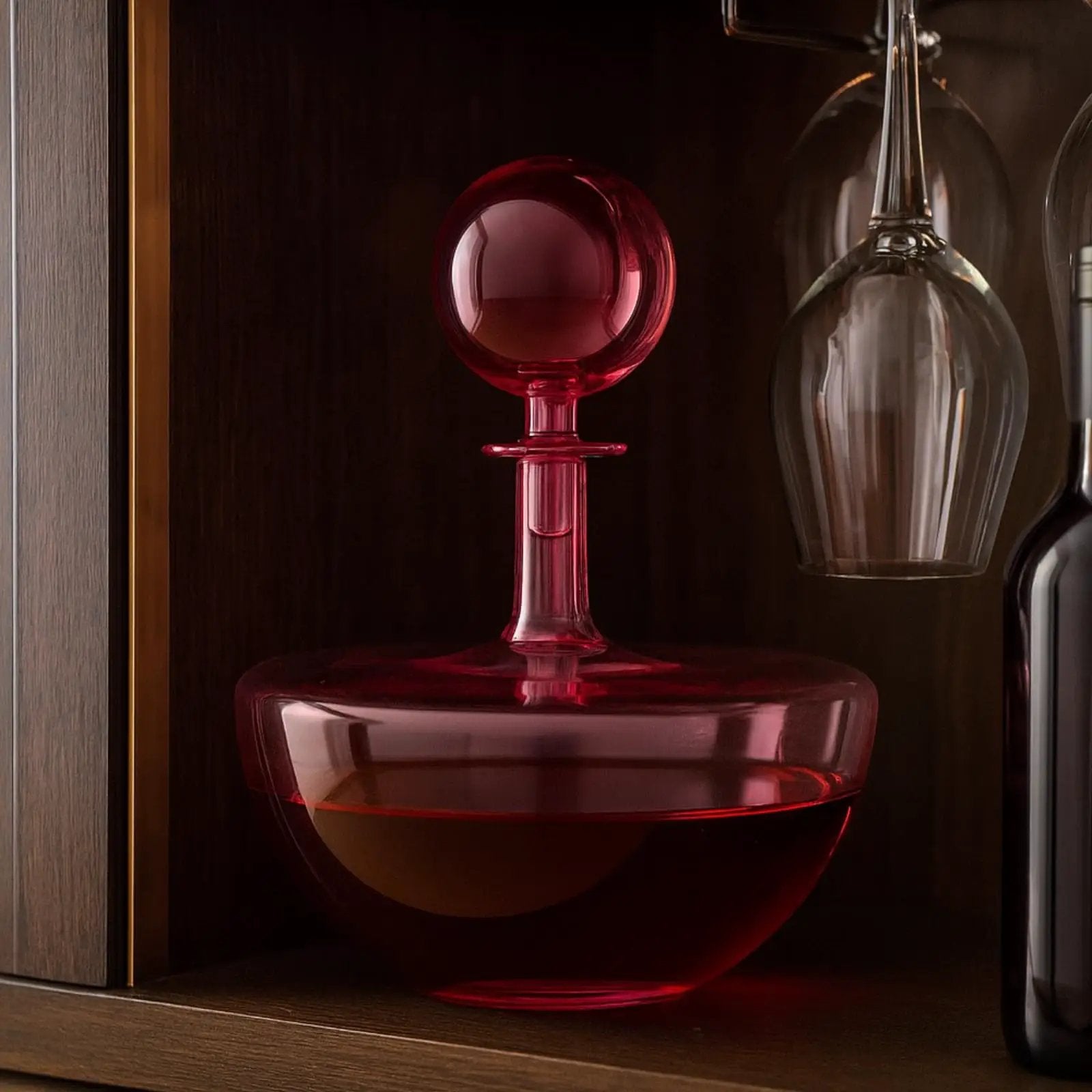 Blush Pink Low Arc Glass Decanter Handblown Captain’s Style Carafe from PriceLows™