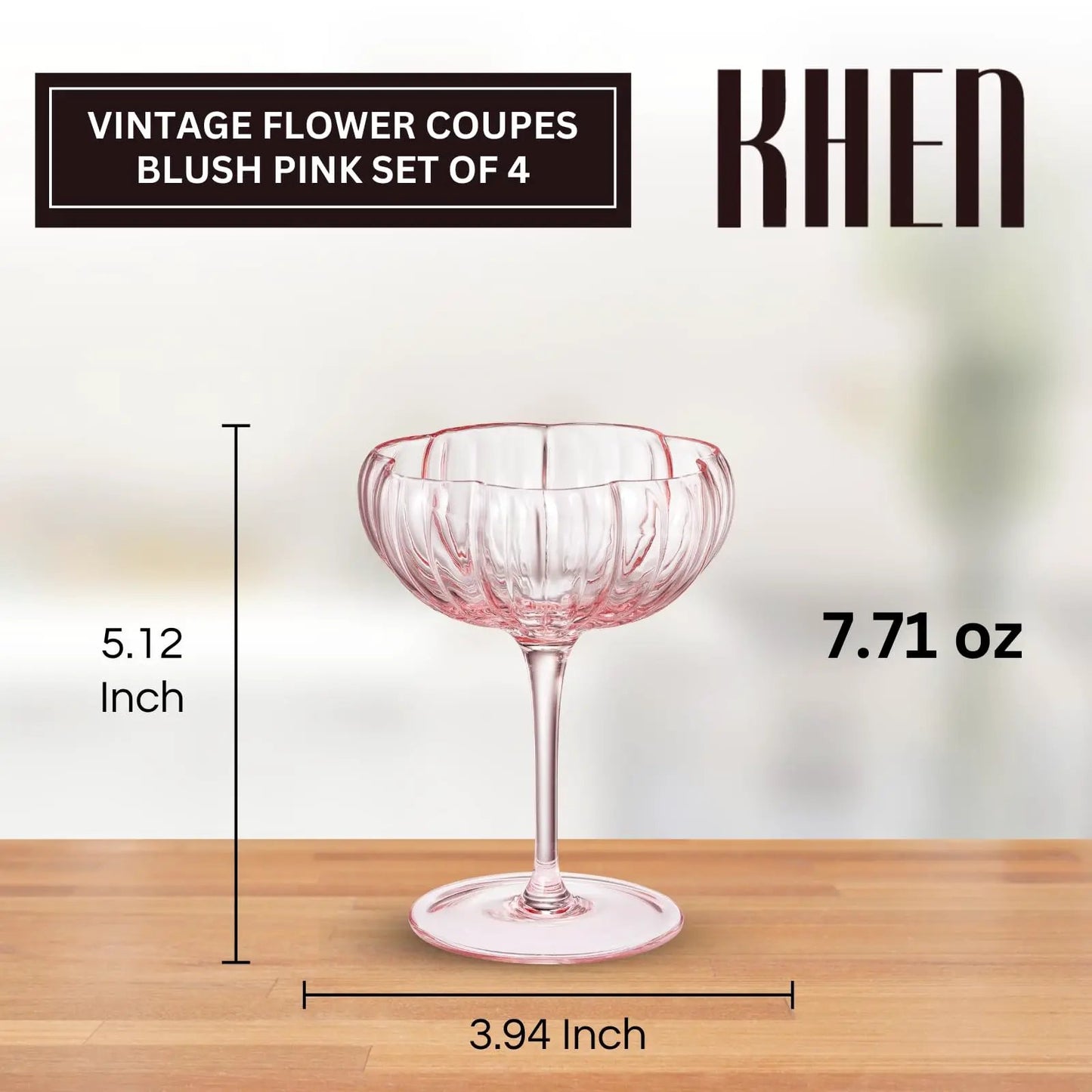 Flower Wave Champagne Coupe Cocktail Glassware, Set of 4