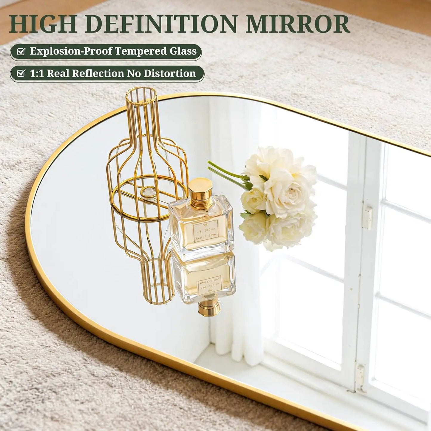 Mirror Full Length 64"X21" Full Body Floor Mirror with Stand, Shatterproof Glass, Aluminum Alloy Frame, Free Standing Wall Mounted or Leaning Arched Mirrors for Bedroom Living Room Entryway from PriceLows™