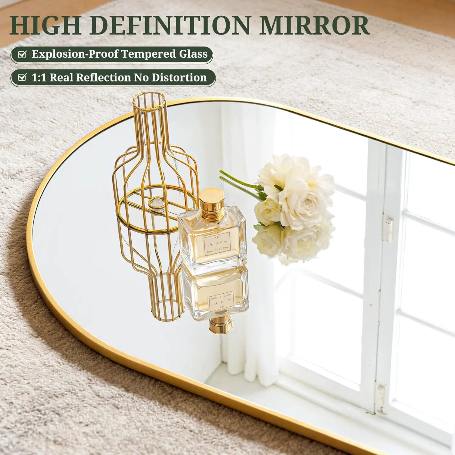 Mirror Full Length 64"X21" Full Body Floor Mirror with Stand, Shatterproof Glass, Aluminum Alloy Frame, Free Standing Wall Mounted or Leaning Arched Mirrors for Bedroom Living Room Entryway from PriceLows™