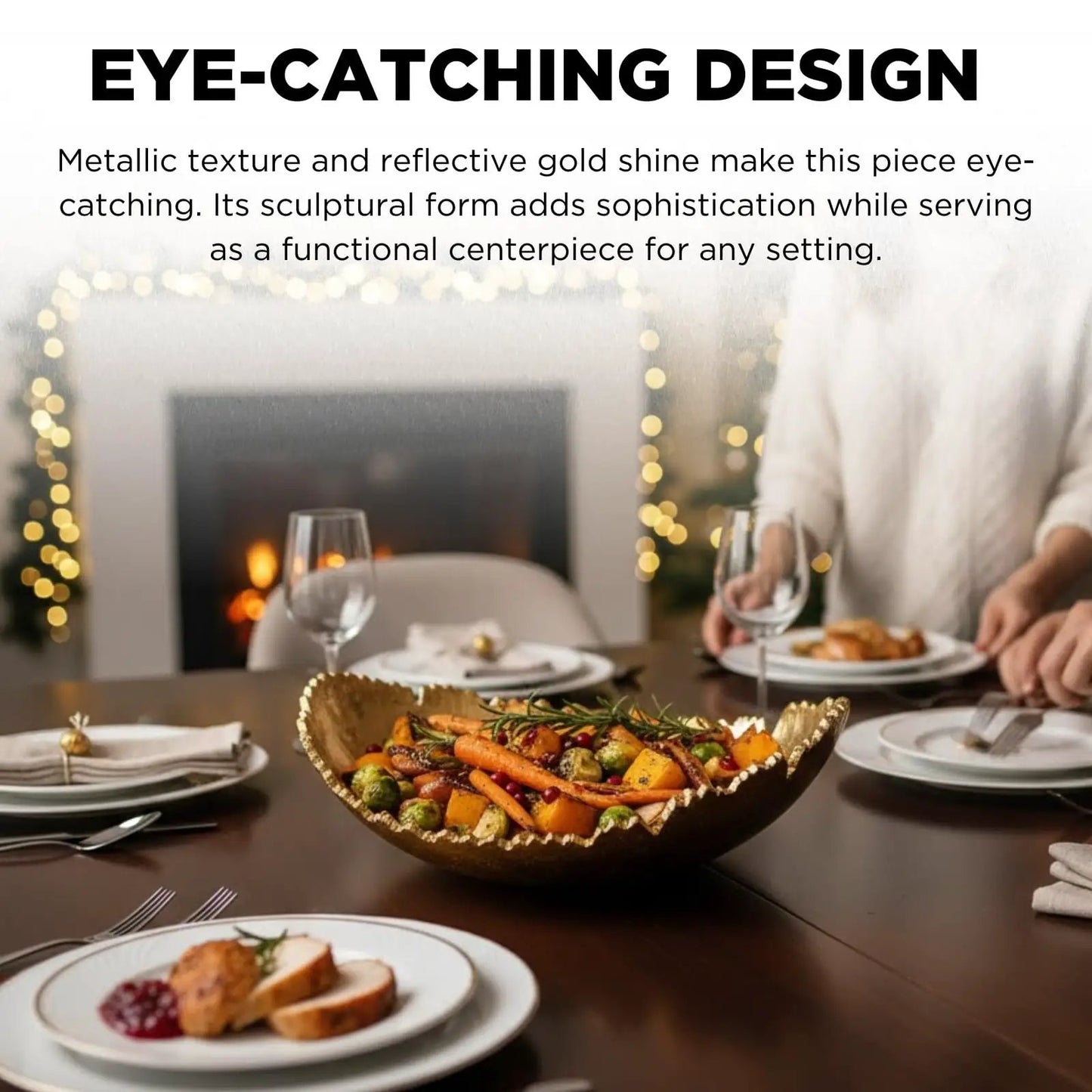 Gold Platter Bowl – Modern Aluminum Decorative Centerpiece with Textured Metallic Finish from PriceLows™