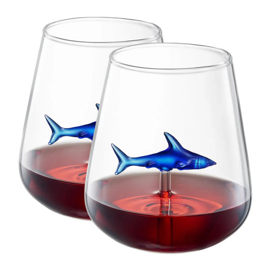 Handcrafted Stemless Shark Wine Glass - Personalized Set of 2 from PriceLows™