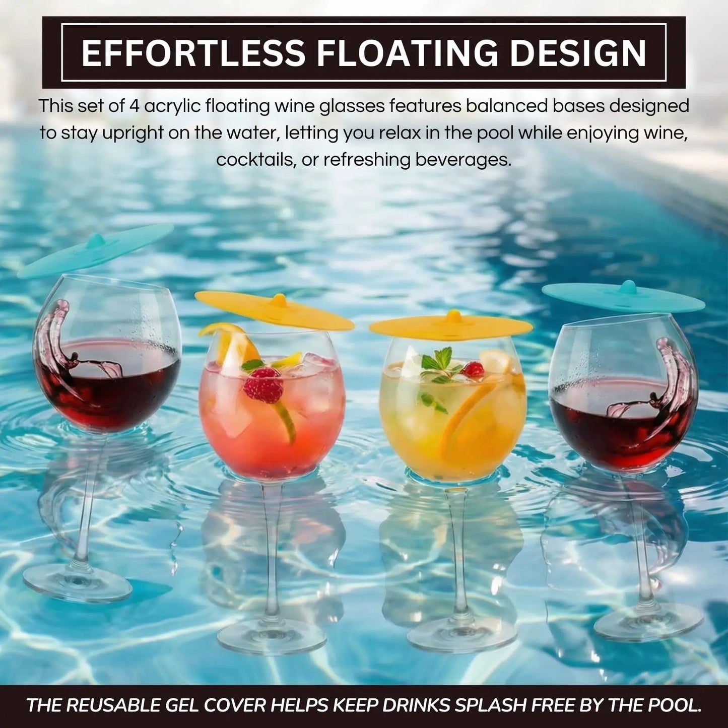 Floating Wine Glasses for Pool with Lids (Set of 4) – 21oz from PriceLows™