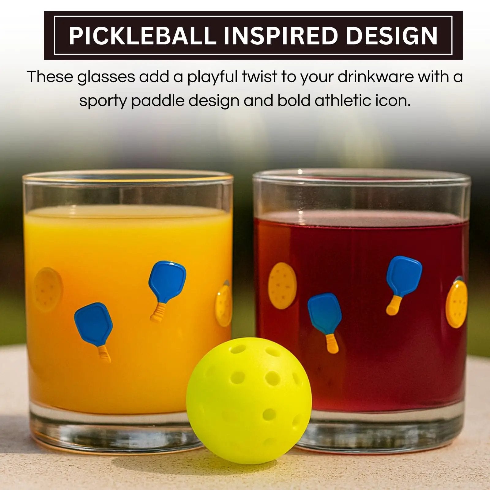 Khen Set of 2 Pickleball Paddle Icon Juice Glass Athletic Sports Cup 14.8oz from PriceLows™