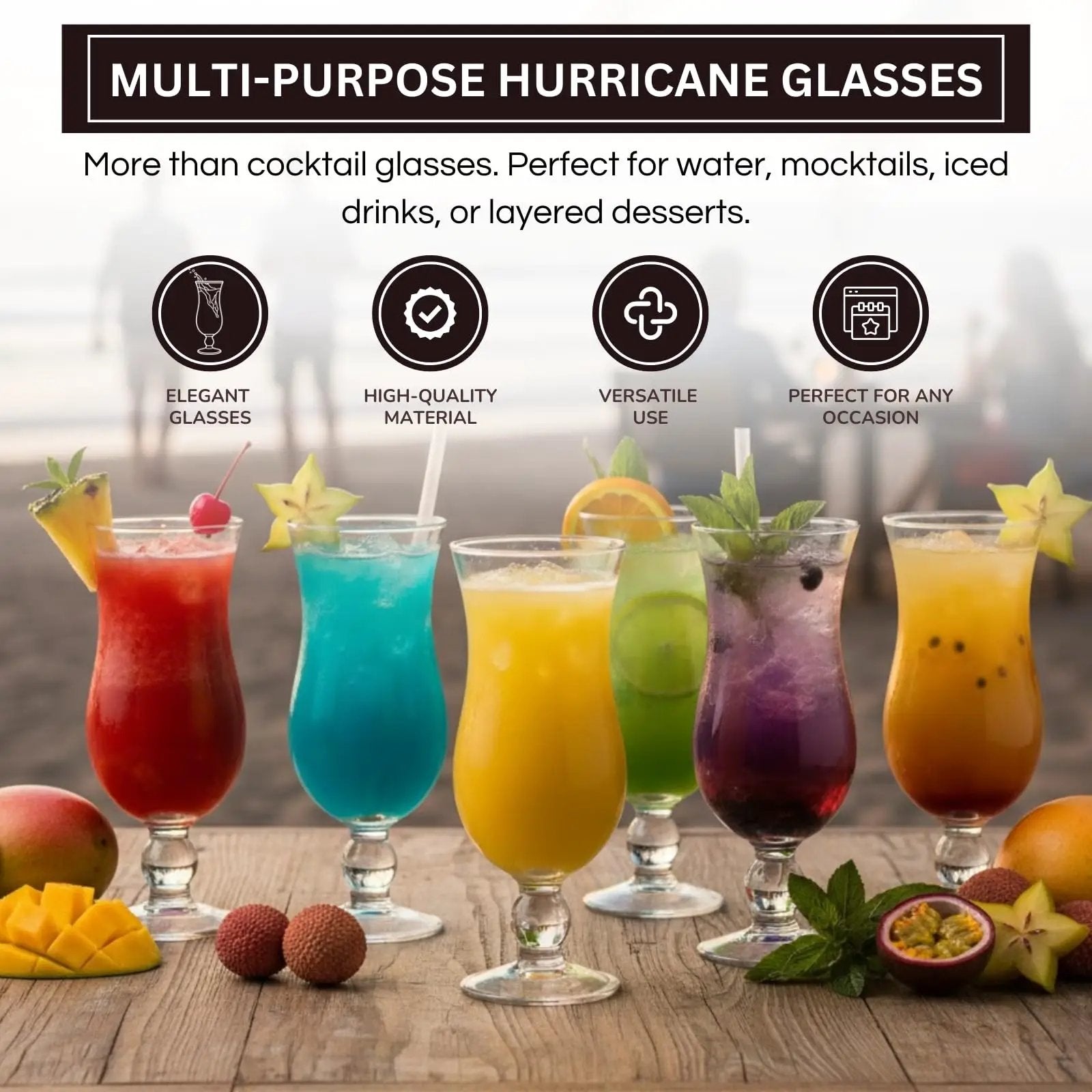 Hurricane Glassware Set of 6, Clear Glass Drinkware from PriceLows™