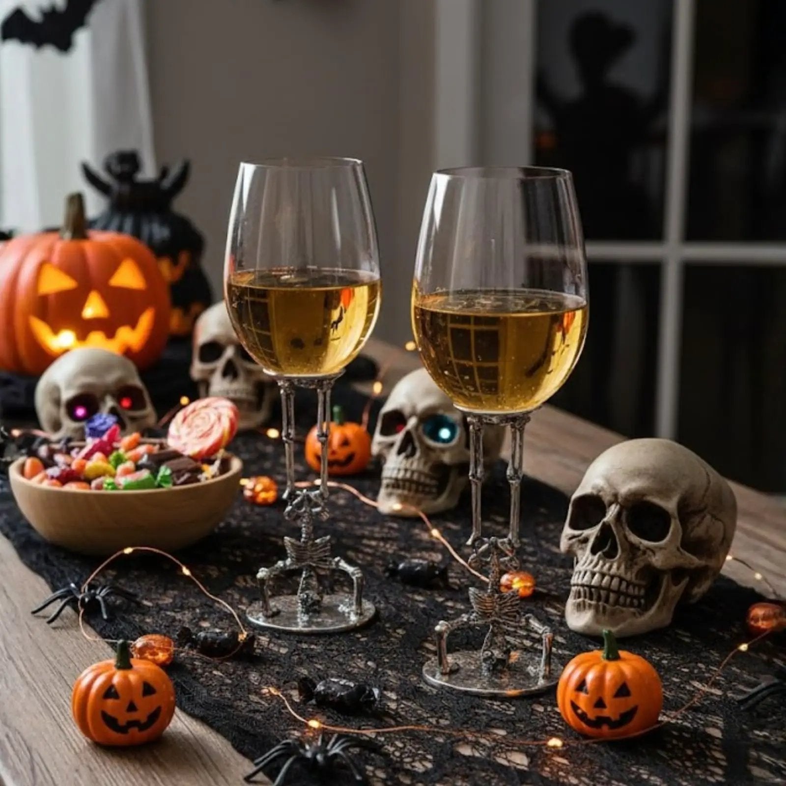 Skeleton Wine Glasses Set of 2 13oz – Gothic Skeletons Stem Goblets for Halloween Party from PriceLows™