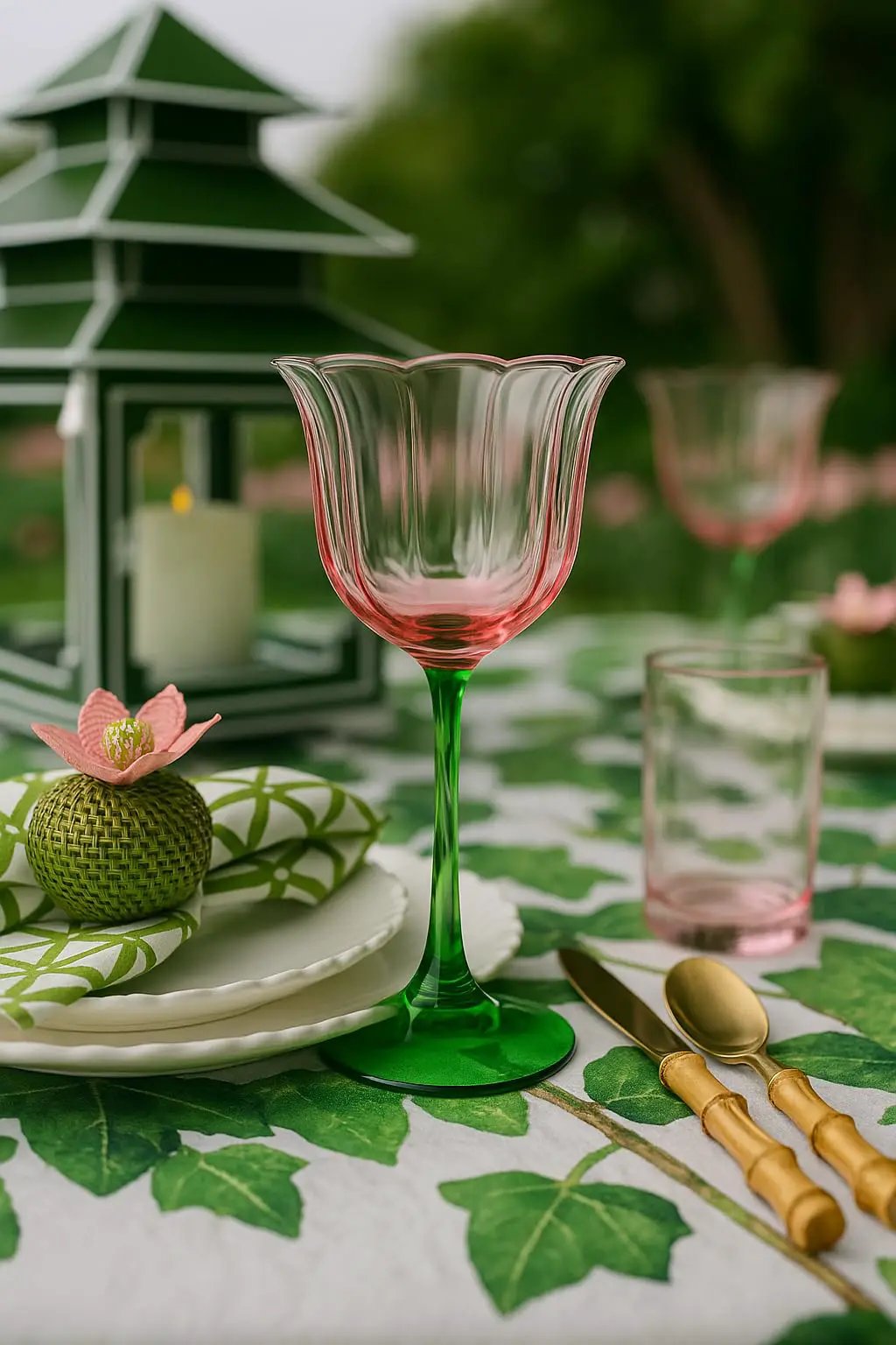 Khen Blossom Pink Tulip Wine Glasses Set of 2, Hand Blown Colored Crystal from PriceLows™