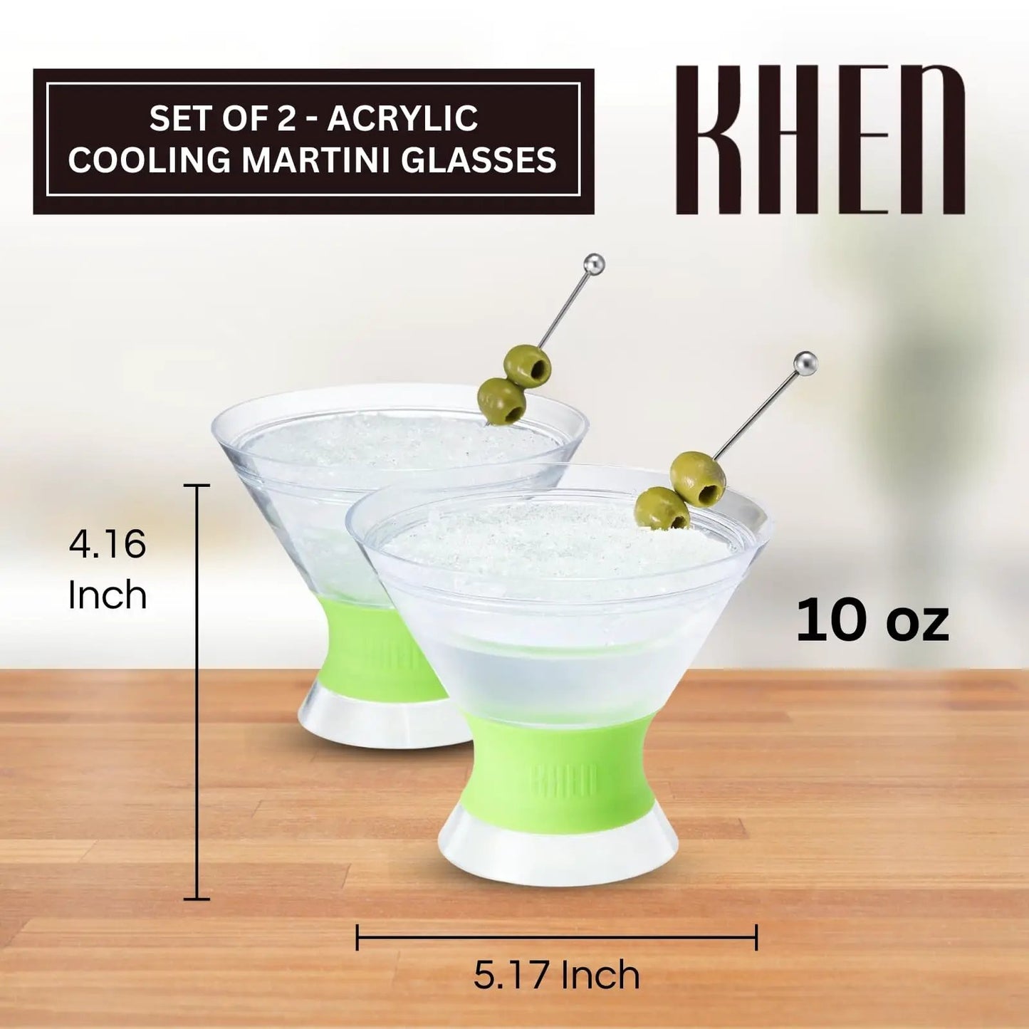 Khen Cooling Martini Glasses – Double-Wall Insulated 10 oz Cocktail Glasses with Frosted Base from PriceLows™