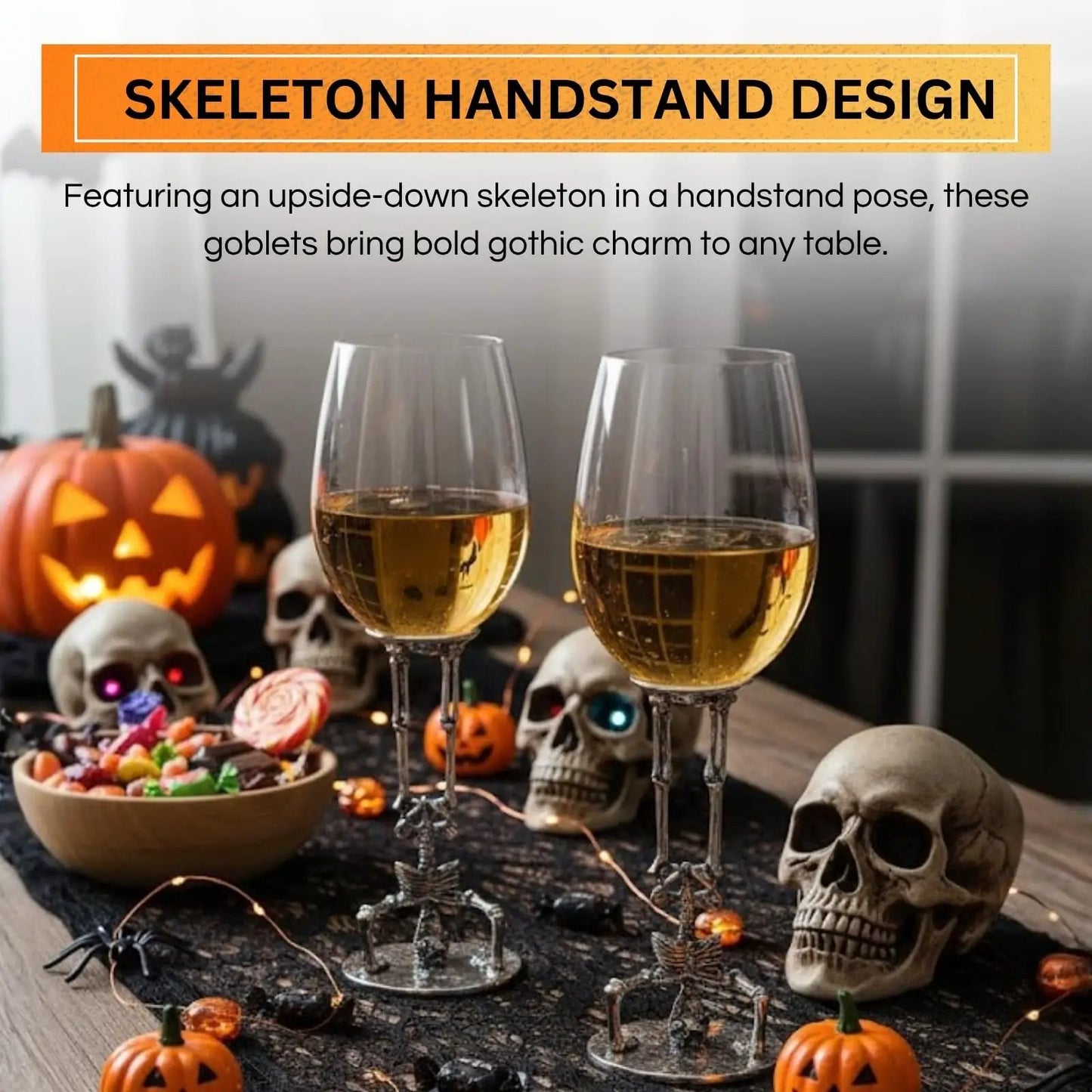 Skeleton Wine Glasses Set of 2 13oz – Gothic Skeletons Stem Goblets for Halloween Party from PriceLows™