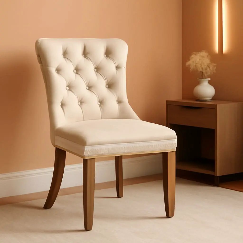 Beige Velvet Dining Chairs Set Of Six Tufted Wingback from PriceLows™