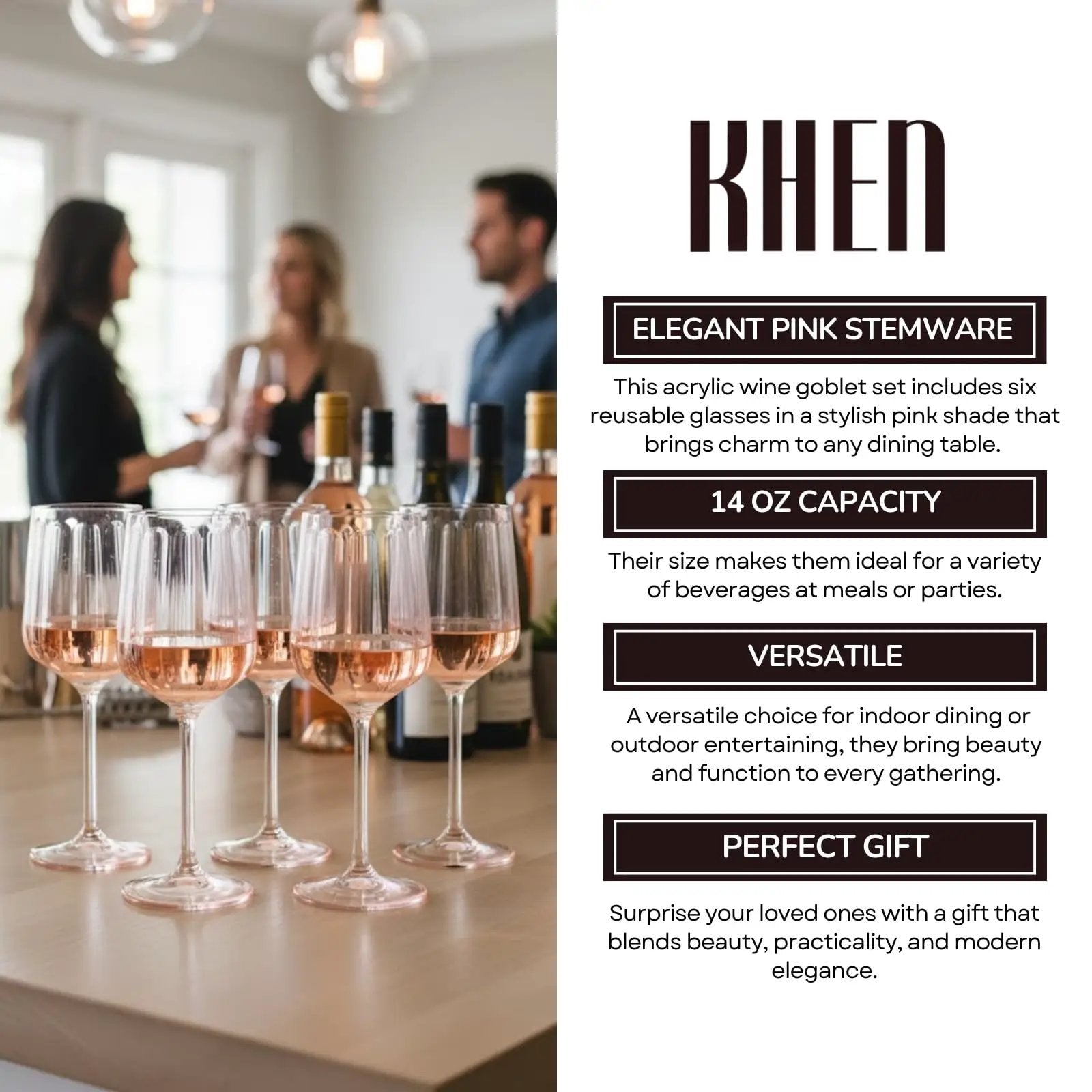 Khen Acrylic Lucia Stemmed Goblets - Set of 6 |14oz | Pink from PriceLows™