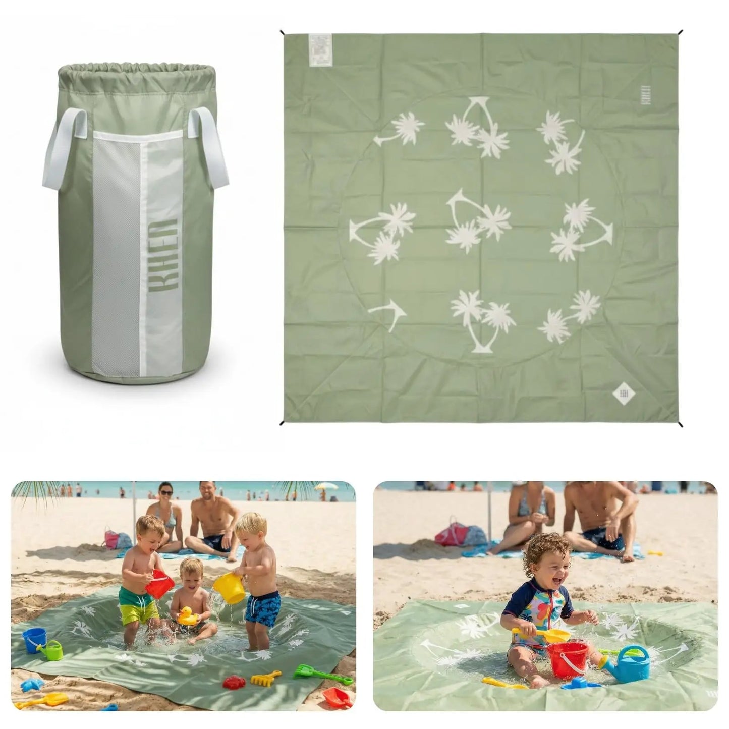 Baby Beach Splash Mat Green, 1 Piece, 78.74 x in Waterproof Polyester Portable Foldable from PriceLows™