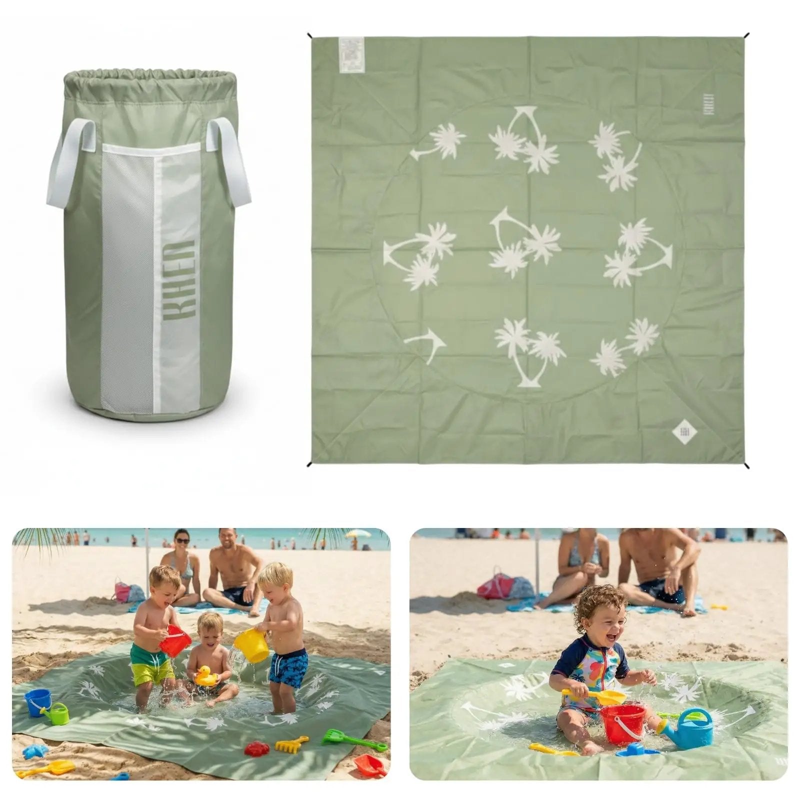 Baby Beach Splash Mat Green, 1 Piece, 78.74 x in Waterproof Polyester Portable Foldable from PriceLows™