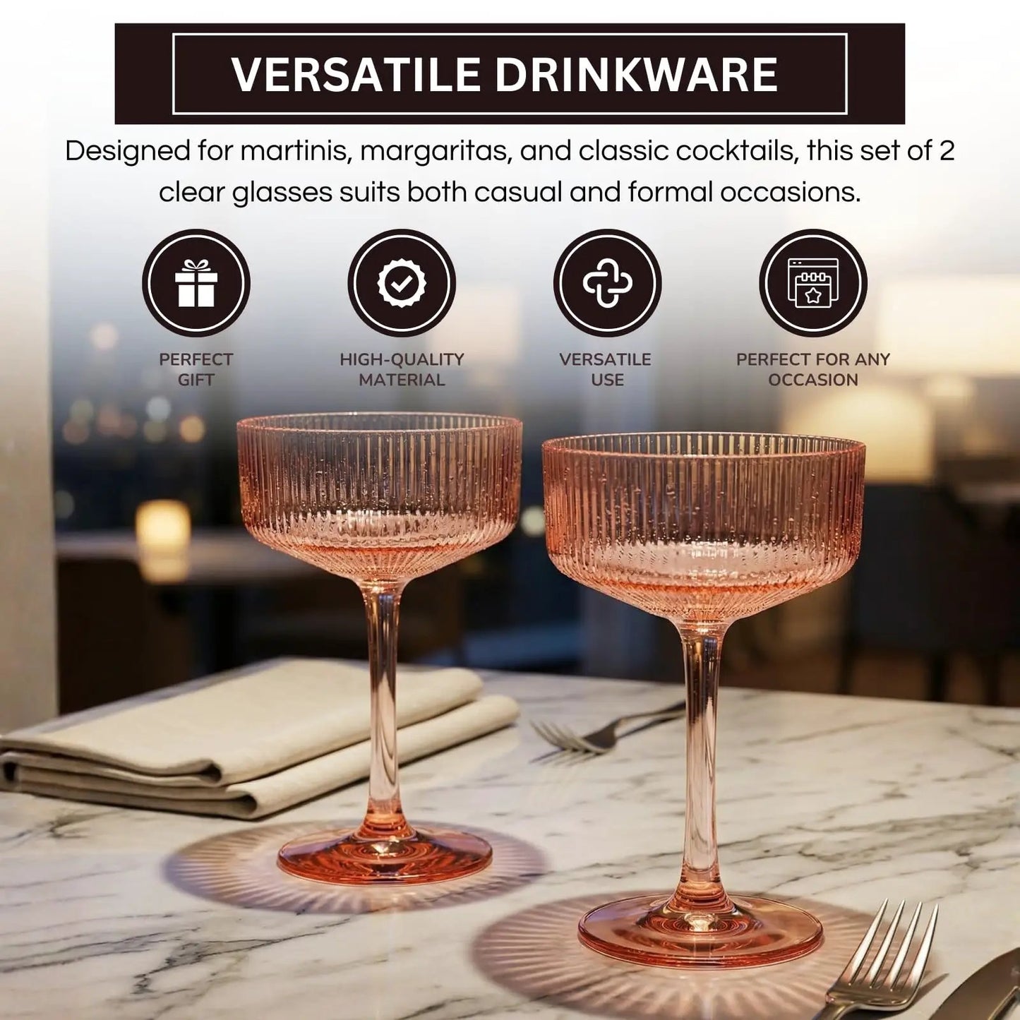 Madrid Acrylic Champagne Coupe Cocktail Glassware, Set of 2 from PriceLows™