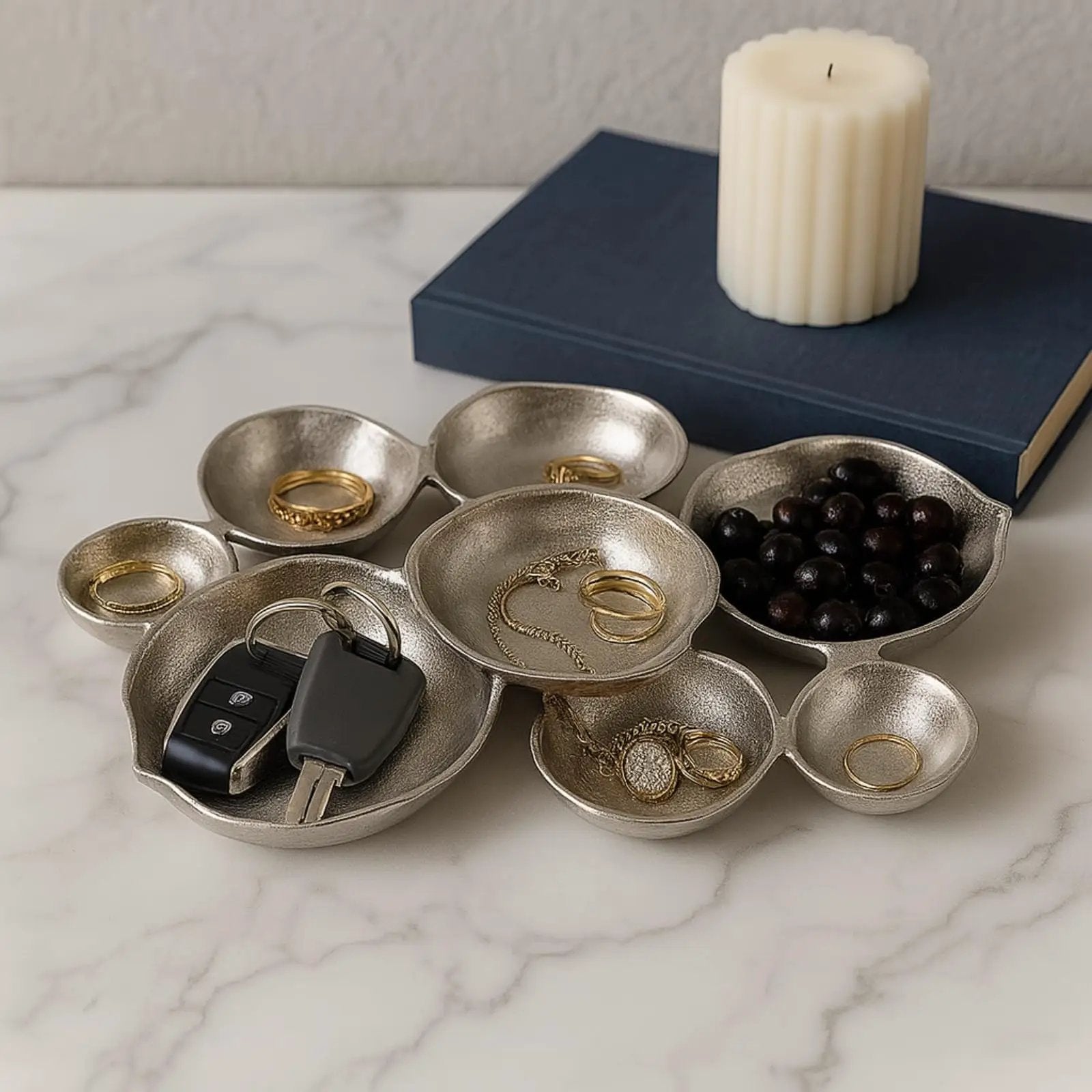 Cluster Decorative Bowls, Bright Silver Brass - Decoration, Snack Tray Bowl from PriceLows™