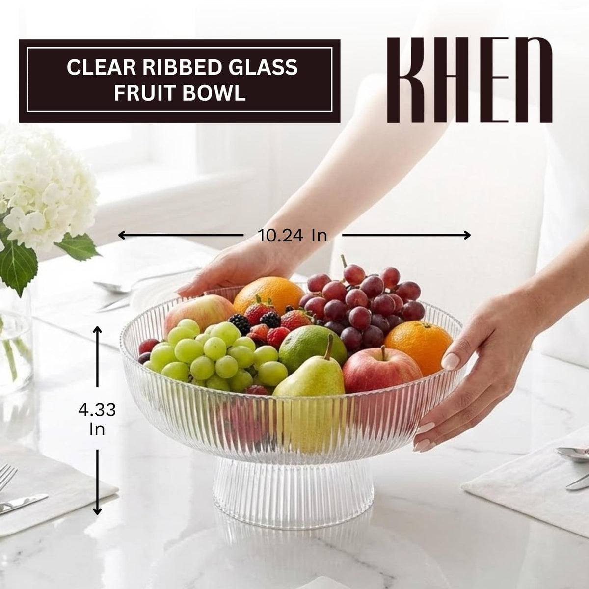 Decorative Fluted Transparent Glass Bowl, Fruit, Snacks Sweets | Glass | Decorative Bowl | Entertaining