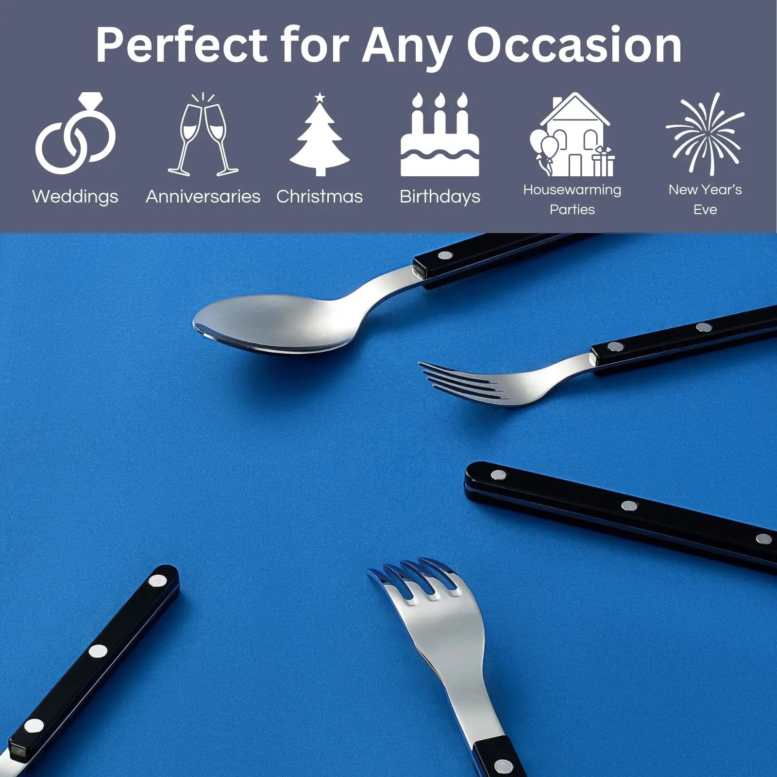 Khen Black Cutlery Set of 20 –18/8 Stainless Steel Flatware from PriceLows™