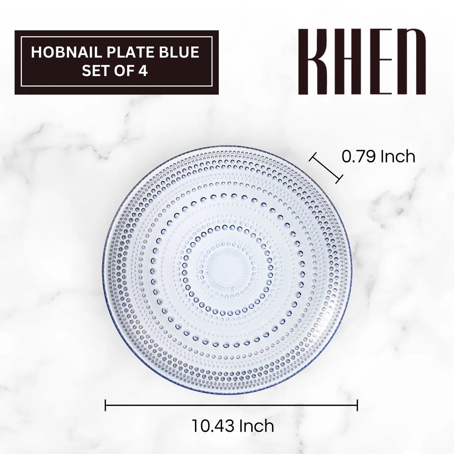 Glass Hobnail Dinner or Charger Plates | Set of 4 | Blue from PriceLows™
