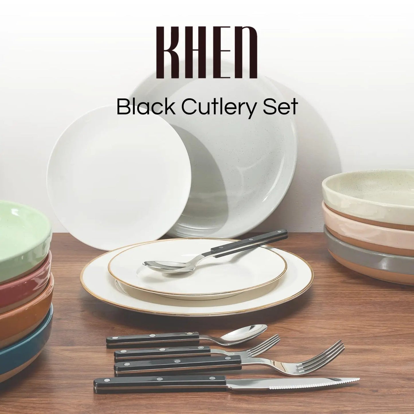 Khen Black Cutlery Set of 20 –18/8 Stainless Steel Flatware from PriceLows™