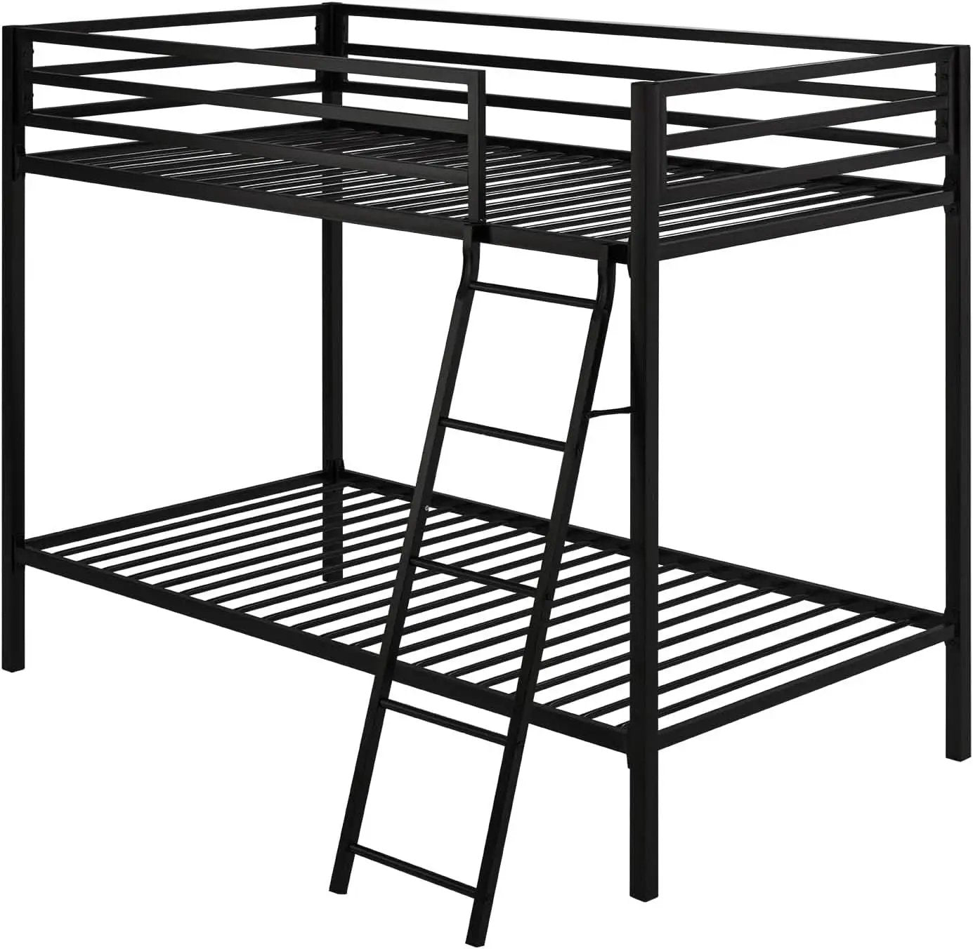 Twin Over Twin Metal Bunk Bed Black Guardrail And Ladder from PriceLows™