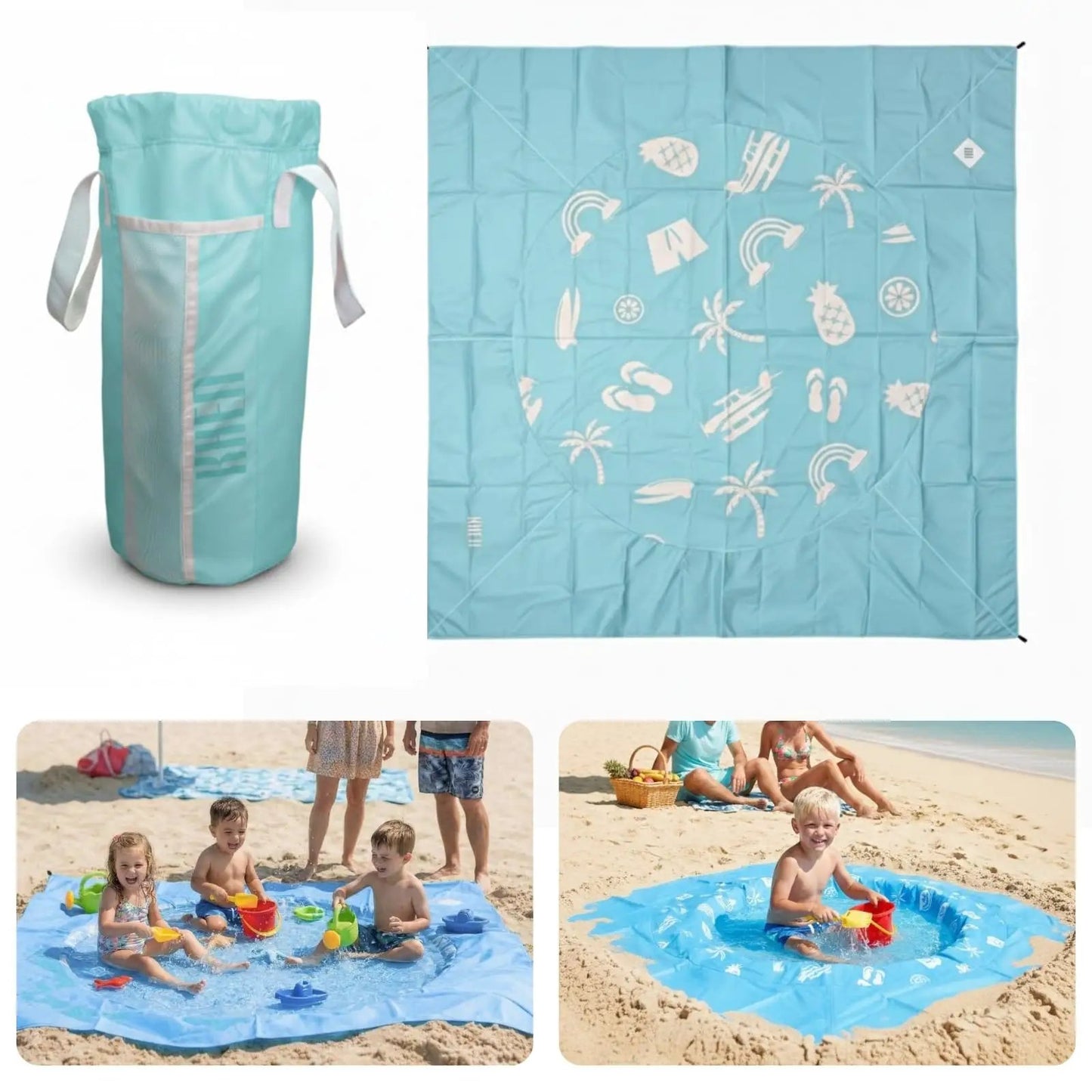 Khen Baby Beach Splash Mat Blue, 1 Piece, 78.74 x in Waterproof Polyester Portable Foldable from PriceLows™