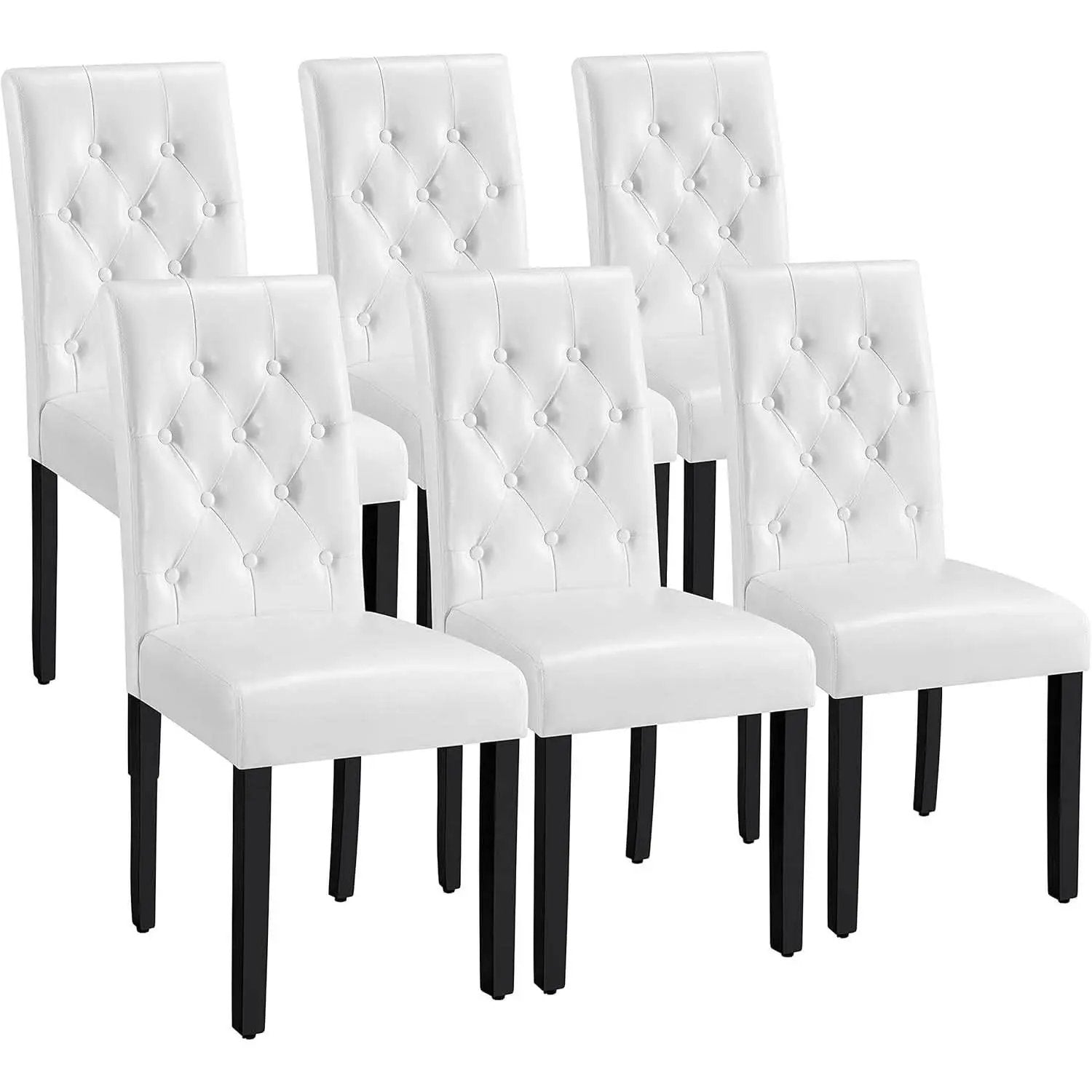 Dining Chairs Set of 6 White Leather Seat Solid Wood Legs from PriceLows™
