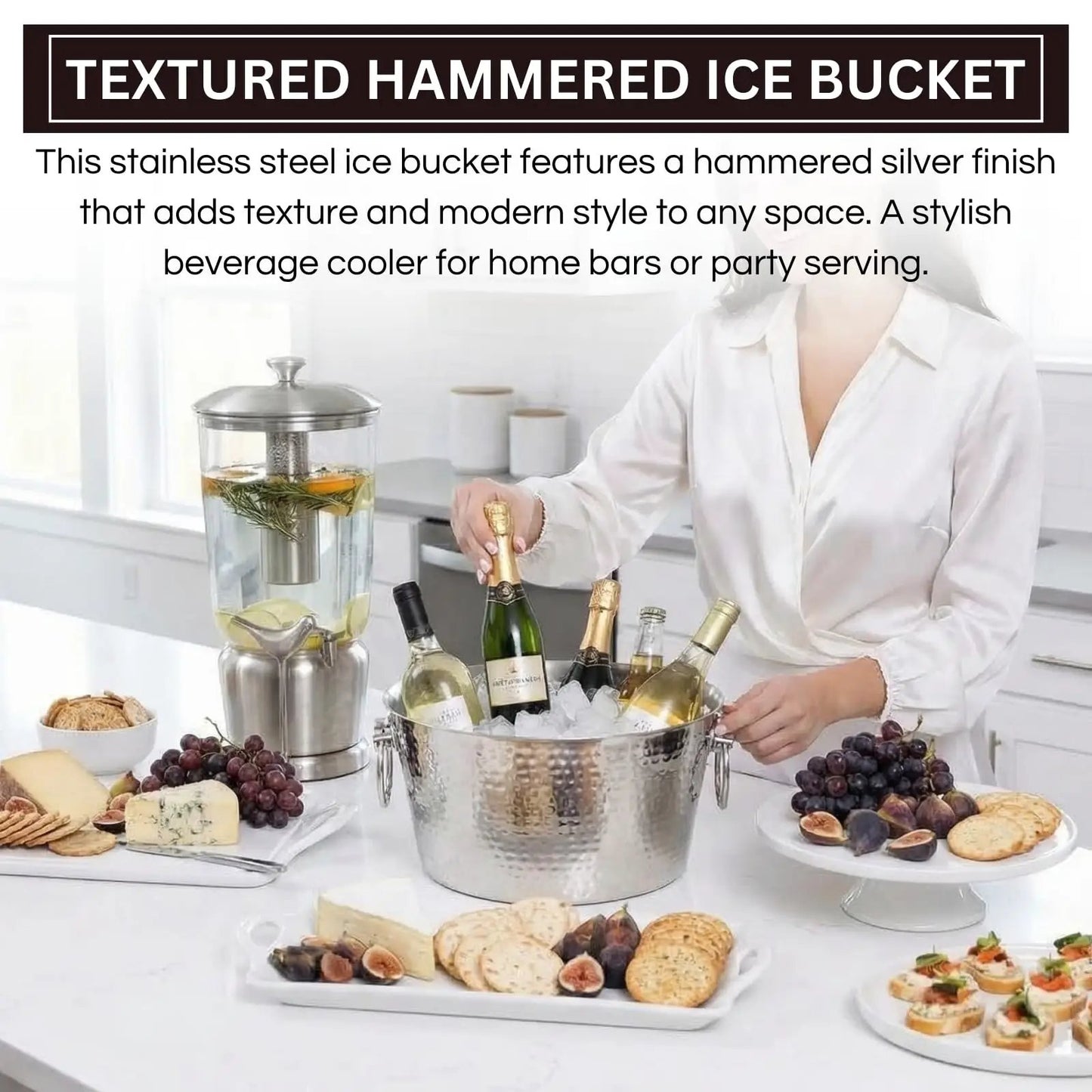 Hammered Stainless Steel Ice Bucket, Single Piece, 14.5 x 6.75 Inch from PriceLows™