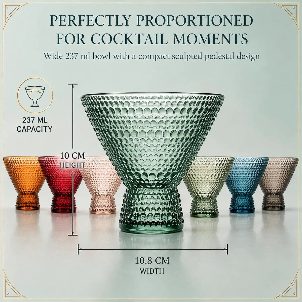 Tonal Hobnail Martini Cocktail Glassware | 8 oz | Set of 6 | Entertaining