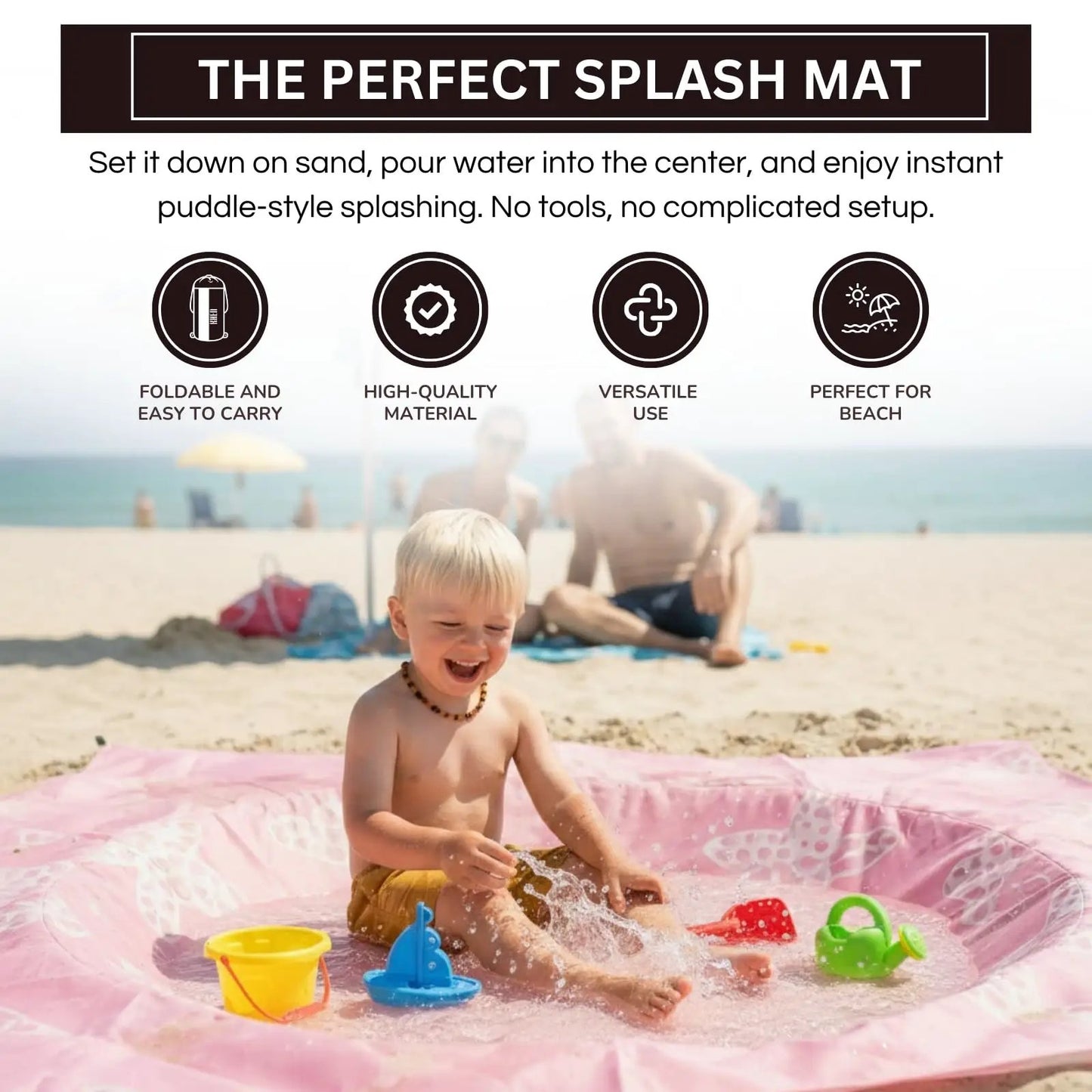 Baby Beach Splash Mat Pink, 1 Piece, 78.74 x in Waterproof Polyester Portable from PriceLows™