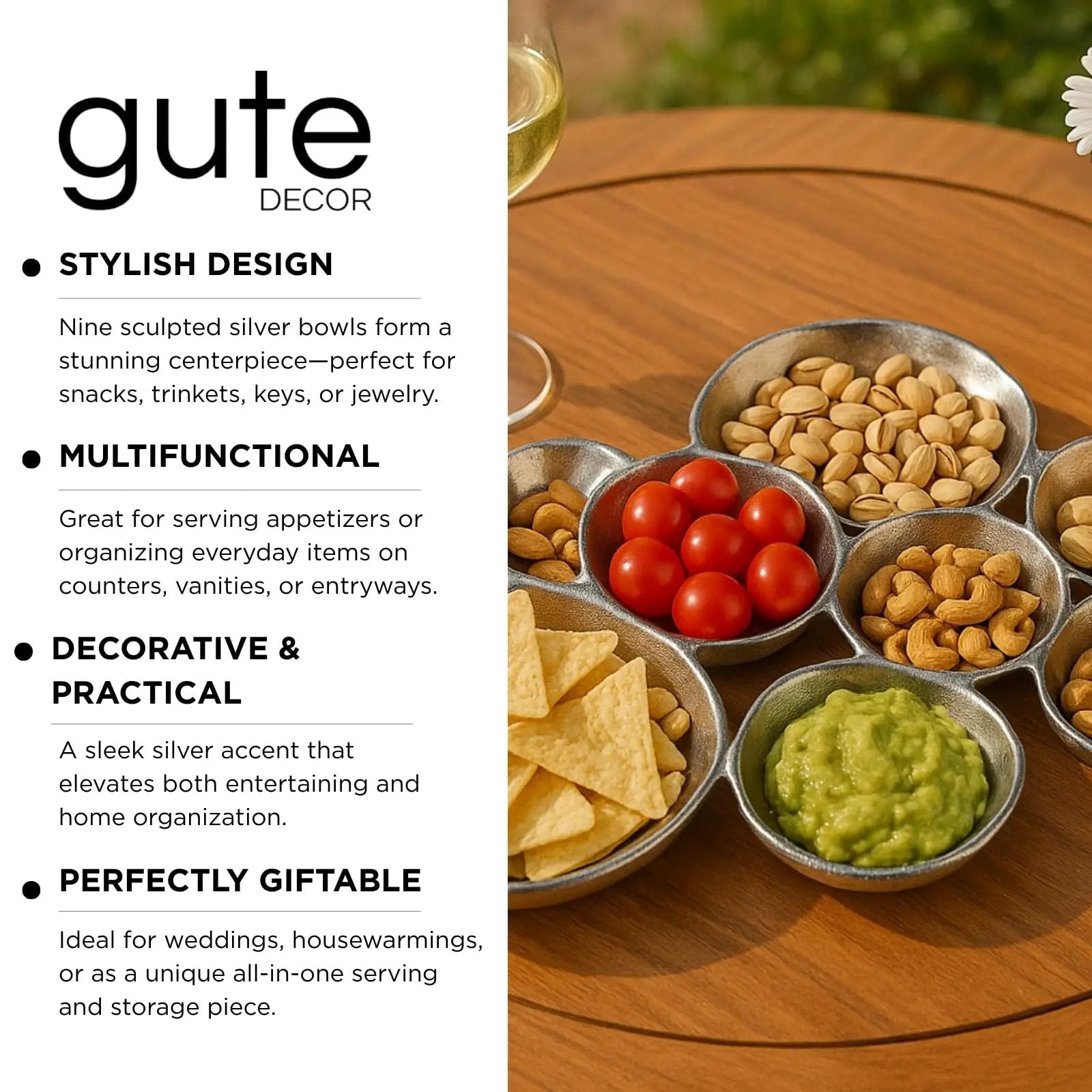 Cluster Decorative Bowls, Bright Silver Brass - Decoration, Snack Tray Bowl from PriceLows™