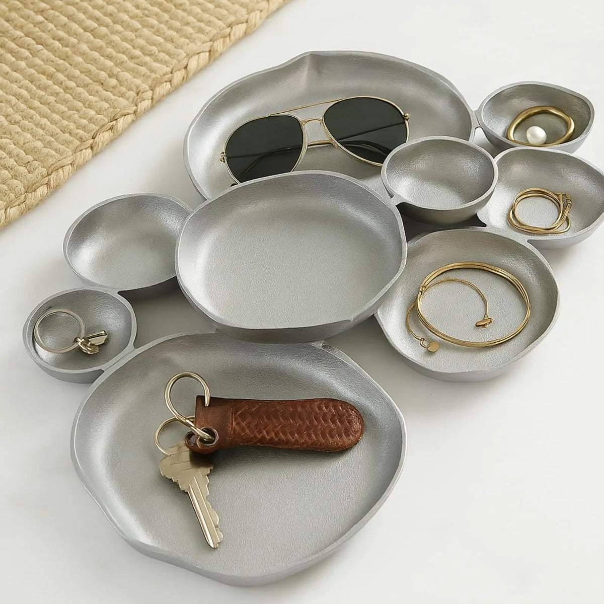Cluster Decorative Bowls, Bright Silver Brass - Decoration | Brass | Serving Platter | Home Decor
