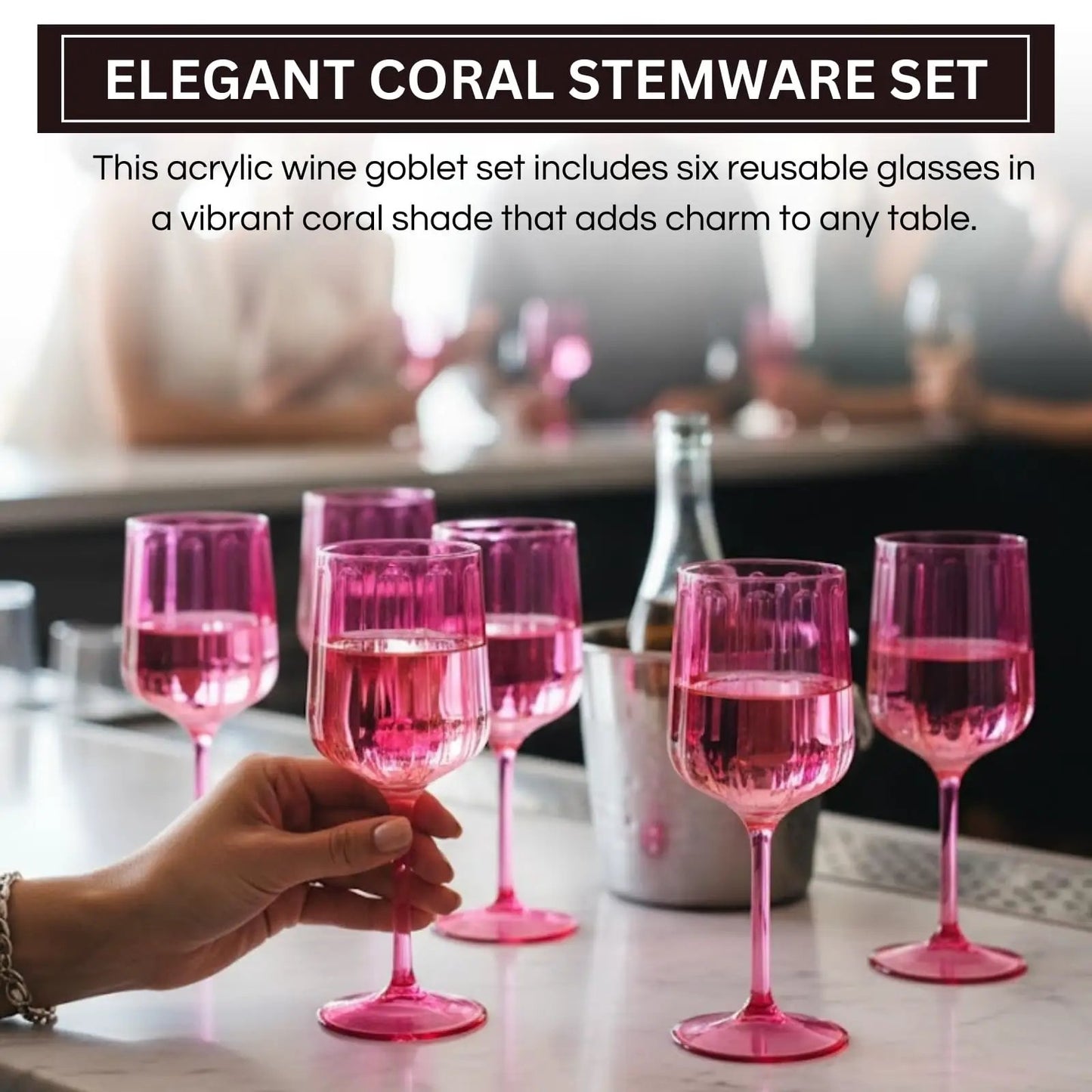 Khen Acrylic Lucia Stemmed Goblets - Set of 6 |14oz | Coral from PriceLows™