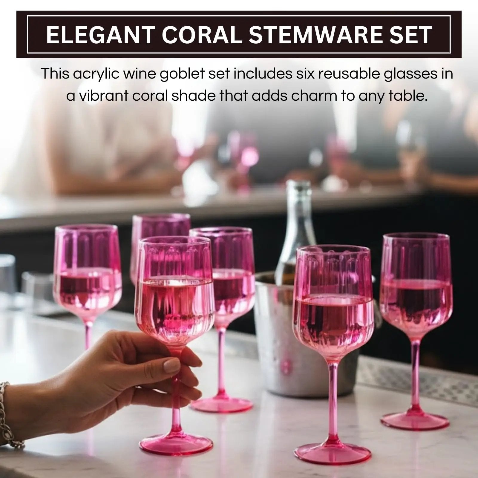 Khen Acrylic Lucia Stemmed Goblets - Set of 6 |14oz | Coral from PriceLows™