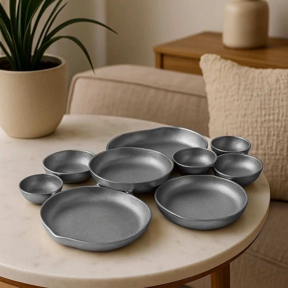 Cluster Decorative Bowls, Bright Silver Brass - Decoration | Brass | Serving Platter | Home Decor