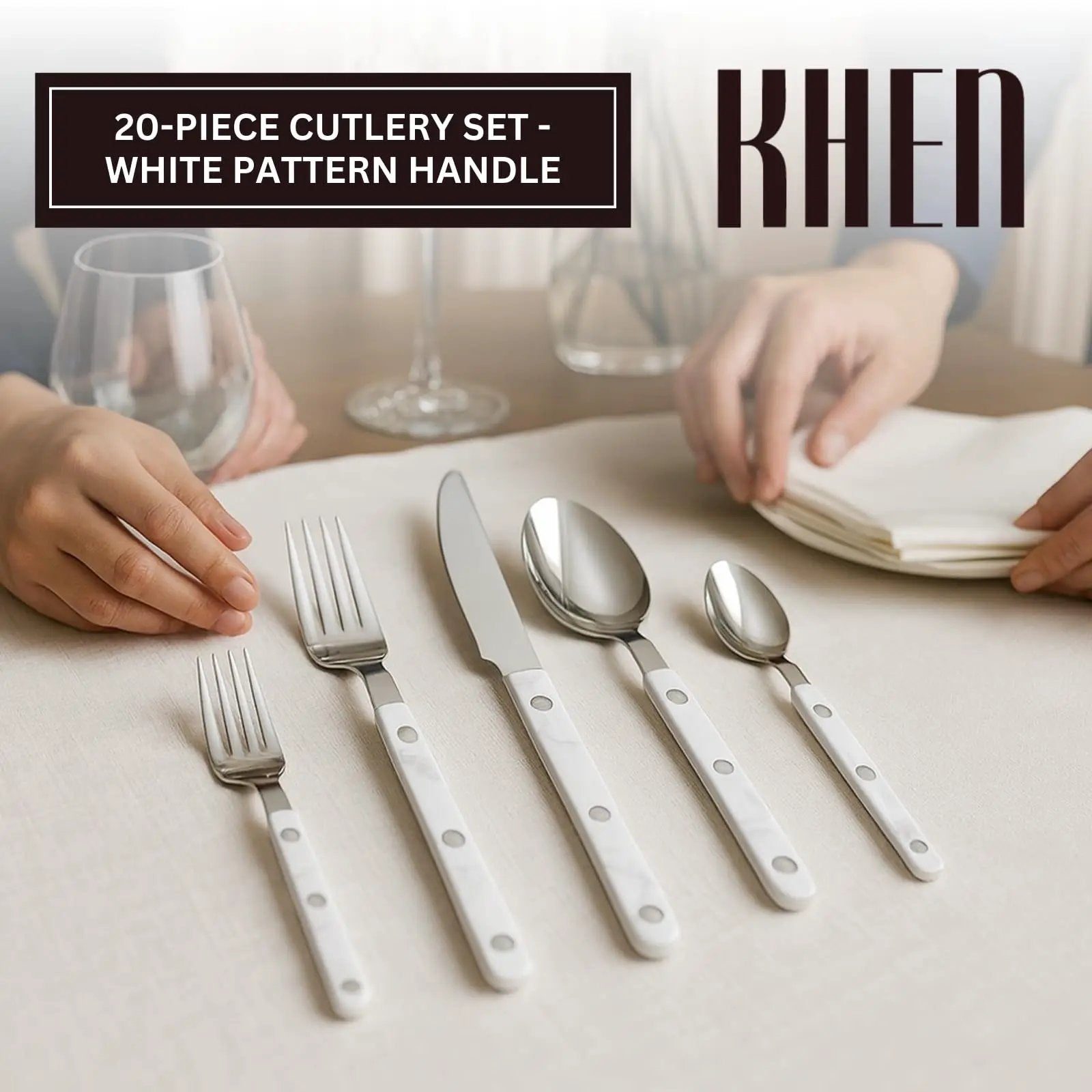 Khen 20-Piece Cutlery Set – Includes Dinner Knives, Forks, Spoons from PriceLows™
