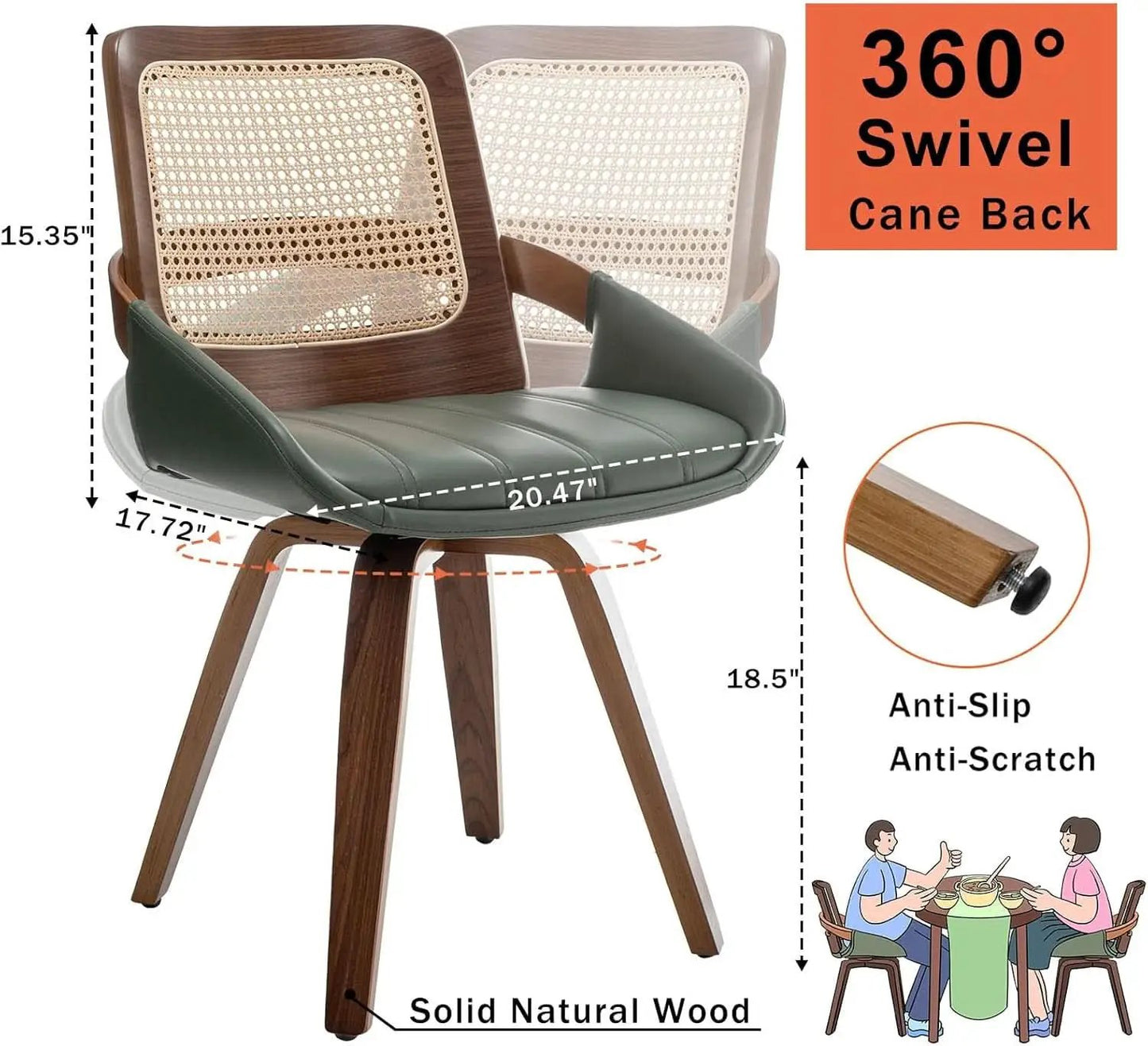 Set Midcentury Green Rattan Bentwood Dining Chairs from PriceLows™