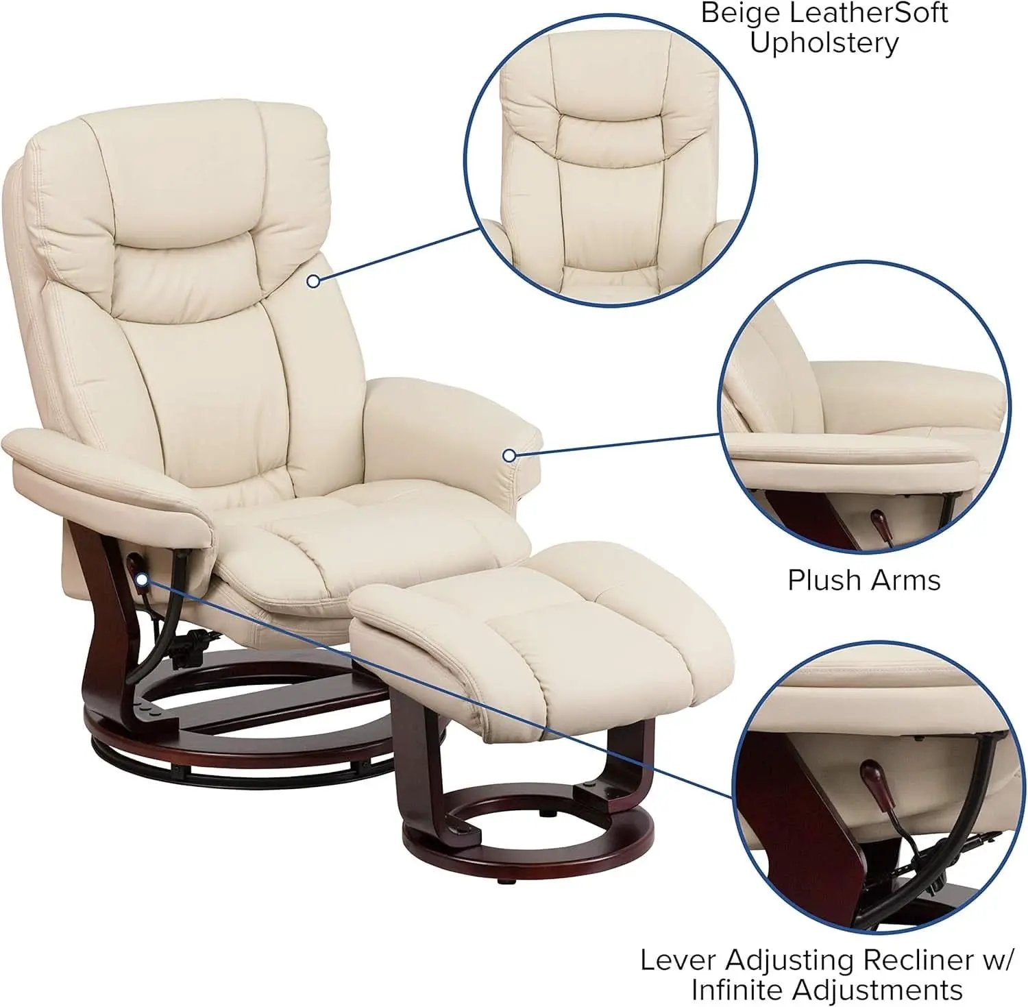 Beige Leathersoft Upholstered Recliner With Ottoman from PriceLows™