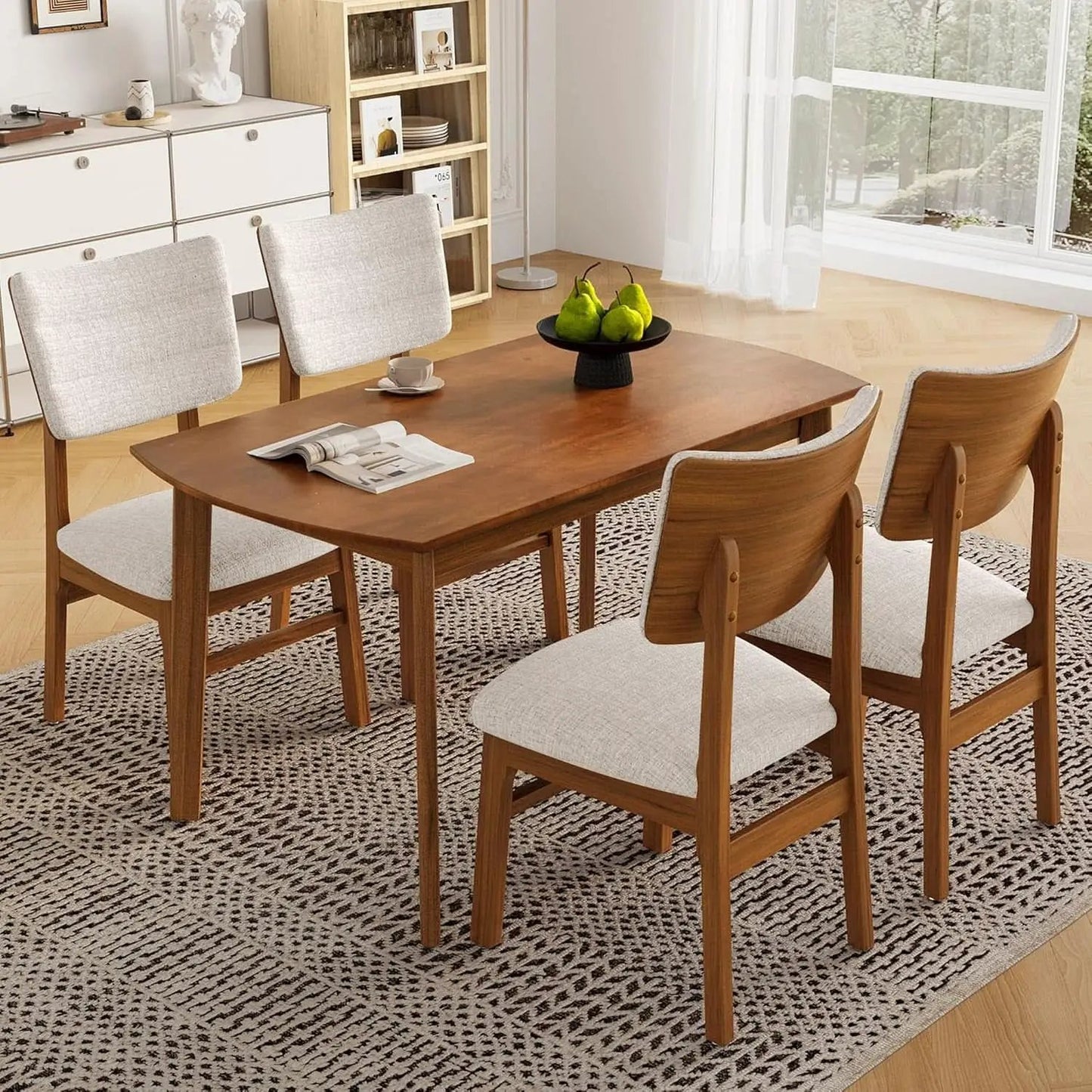Brown Beige Space Saving Solid Wood Dining Set Chairs from PriceLows™