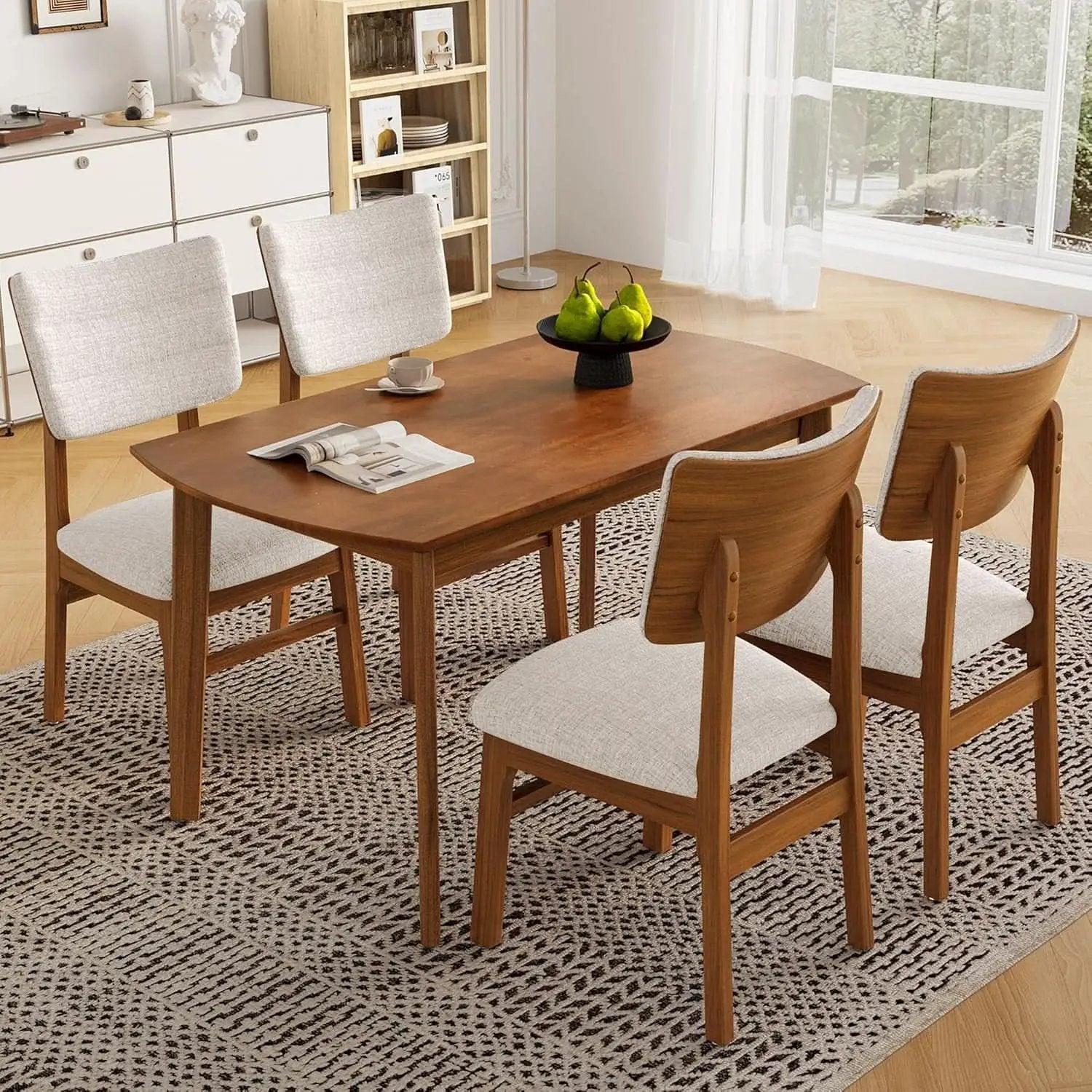 Brown Beige Space Saving Solid Wood Dining Set Chairs from PriceLows™