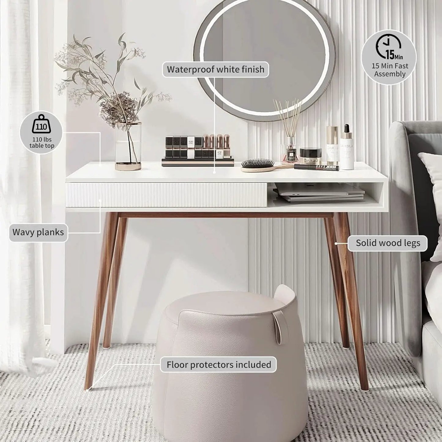 White Writing Desk With Drawers Mid Century Modern from PriceLows™