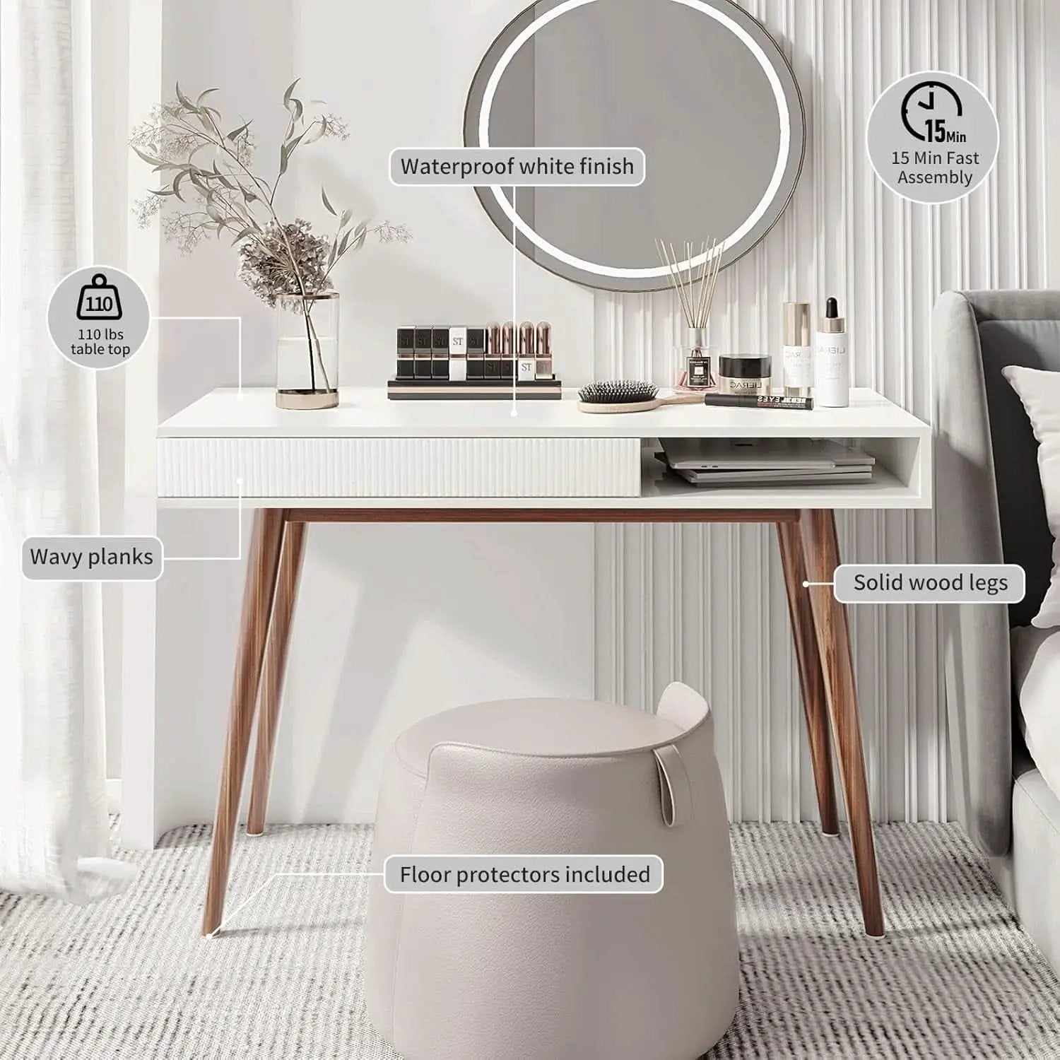 White Writing Desk With Drawers Mid Century Modern from PriceLows™