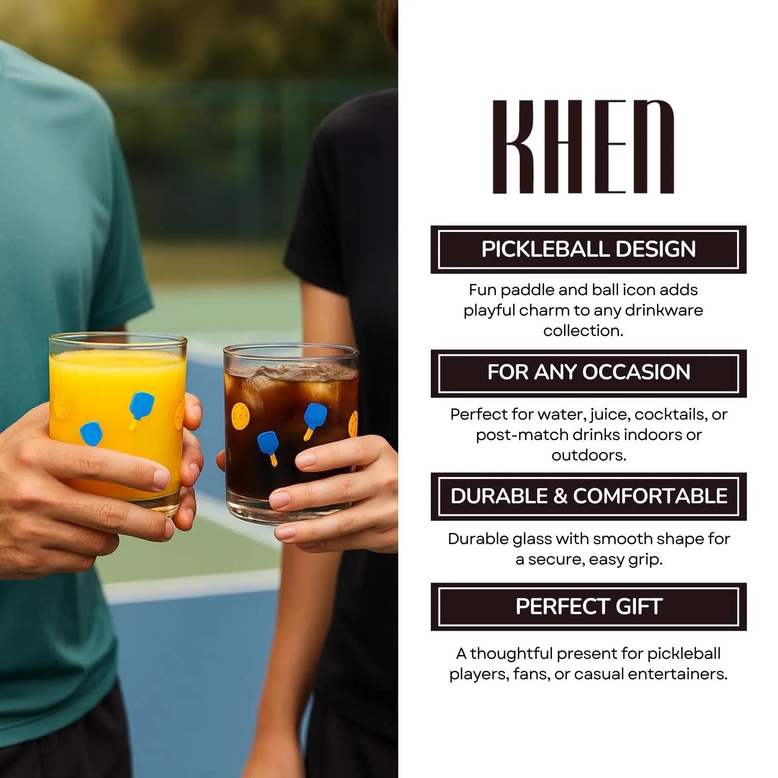 Khen Set of 2 Pickleball Paddle Icon Juice Glass Athletic Sports Cup 14.8oz from PriceLows™